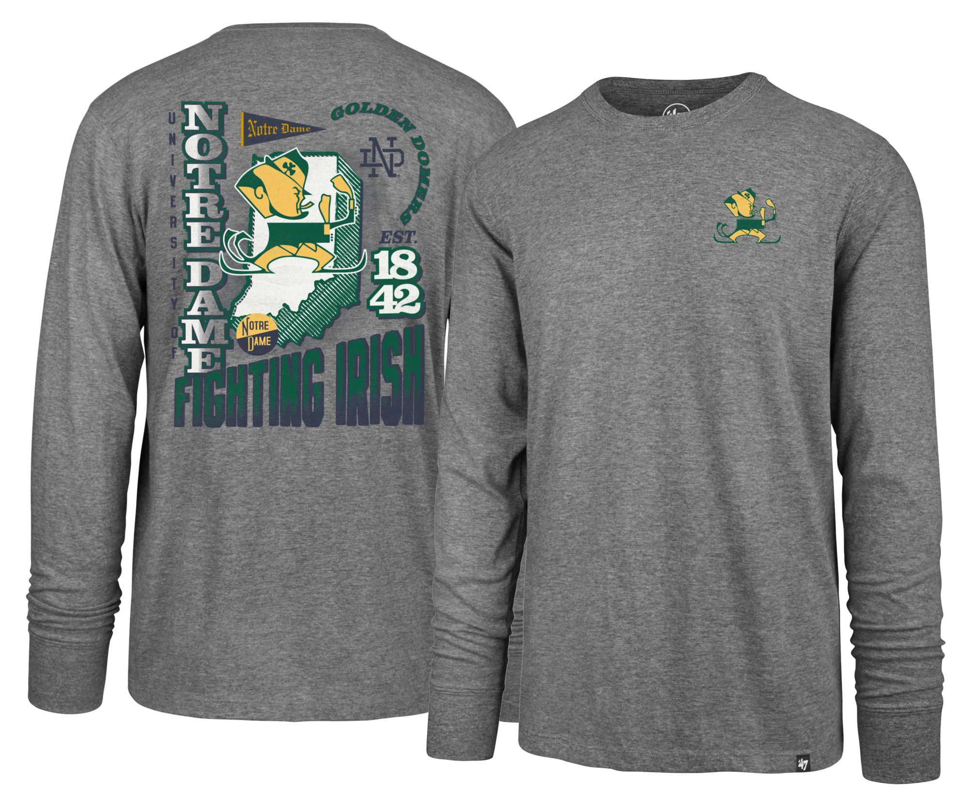 '47 Men's Notre Dame Fighting Irish Slate Grey Signing Day Long Sleeve Shirt - Gray