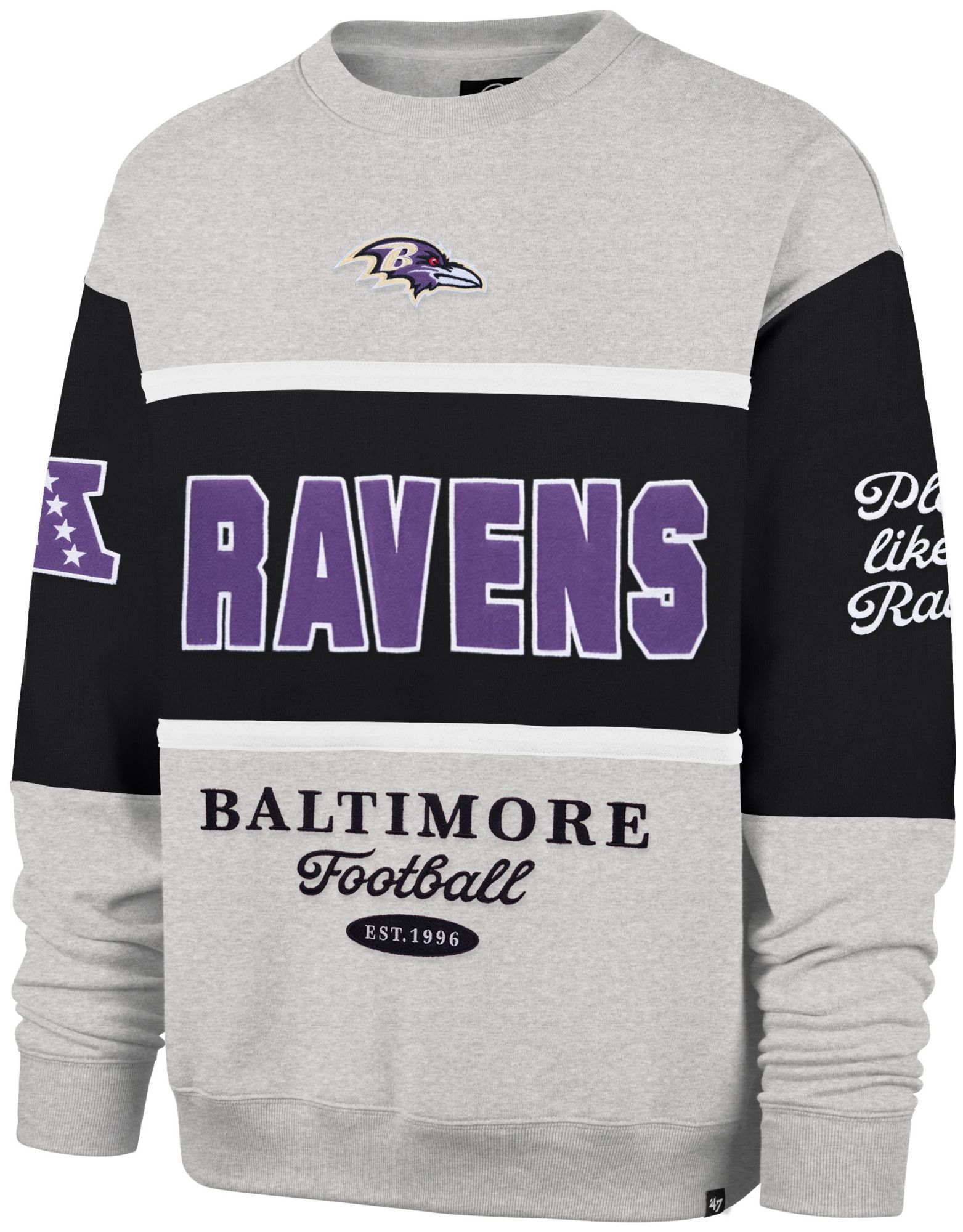 '47 Men's Baltimore Ravens Black Blockfield Crewneck Sweatshirt