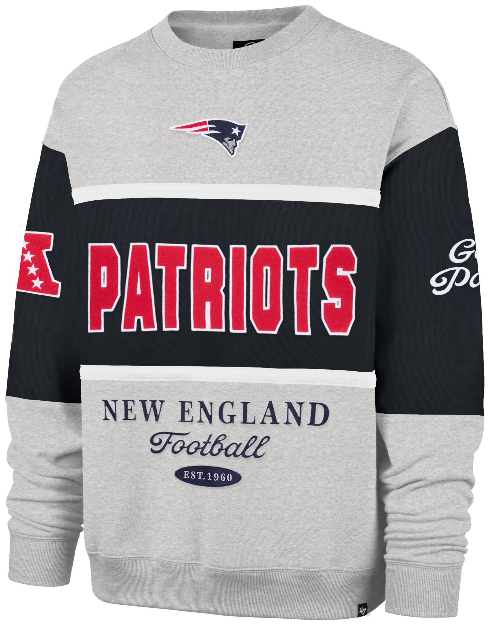 '47 Men's New England Patriots Blue Blockfield Crewneck Sweatshirt