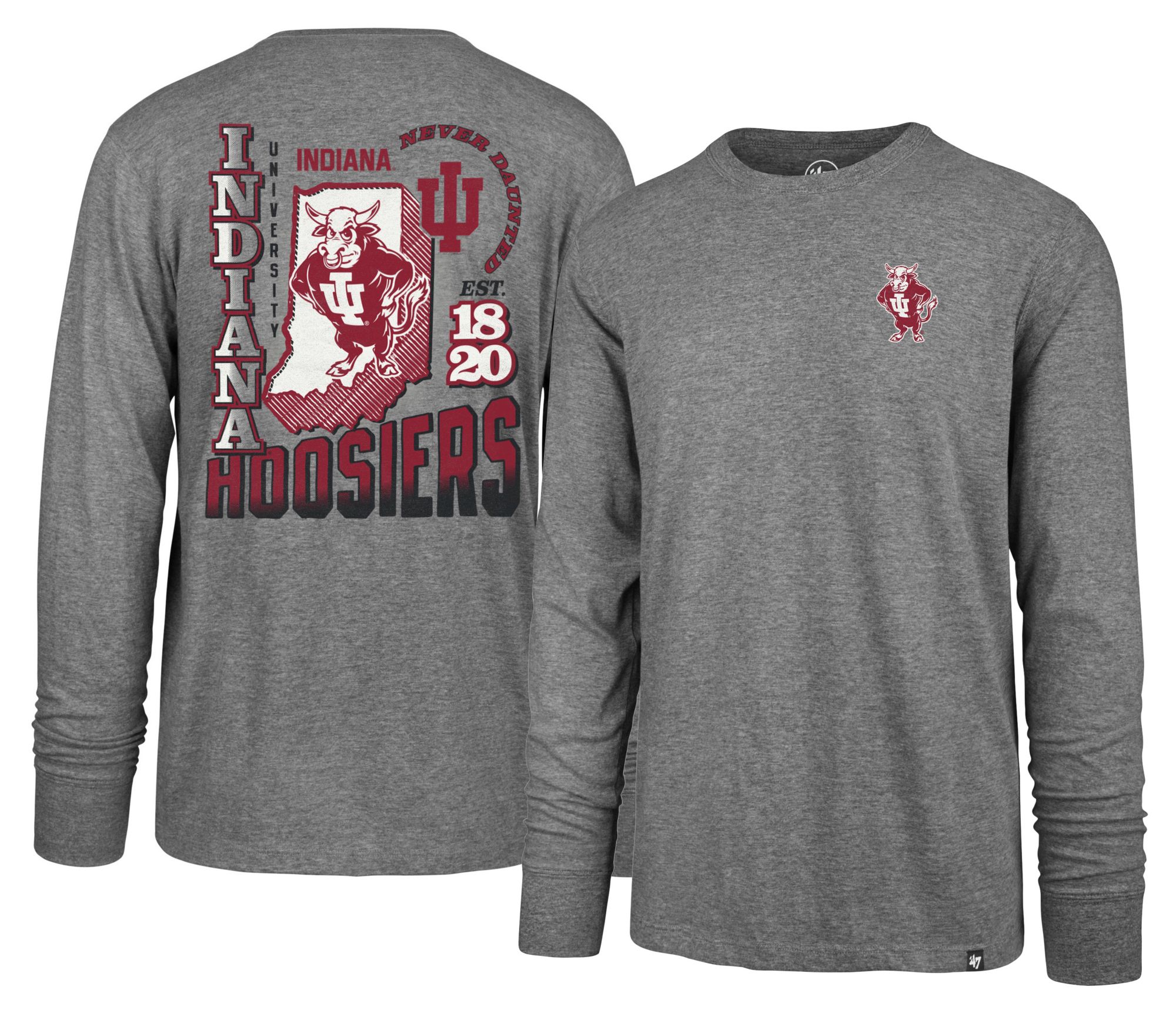 '47 Men's Indiana Hoosiers Slate Grey Signing Day Long Sleeve Shirt, XXL, Gray
