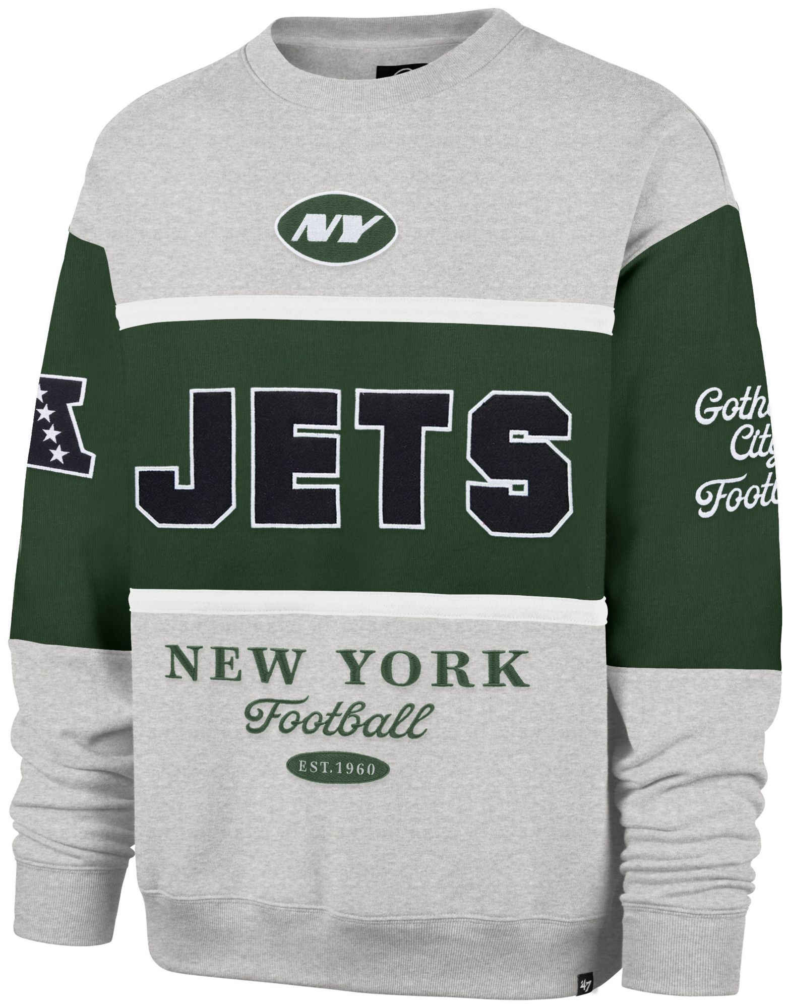'47 Men's New York Jets Green Blockfield Crewneck Sweatshirt