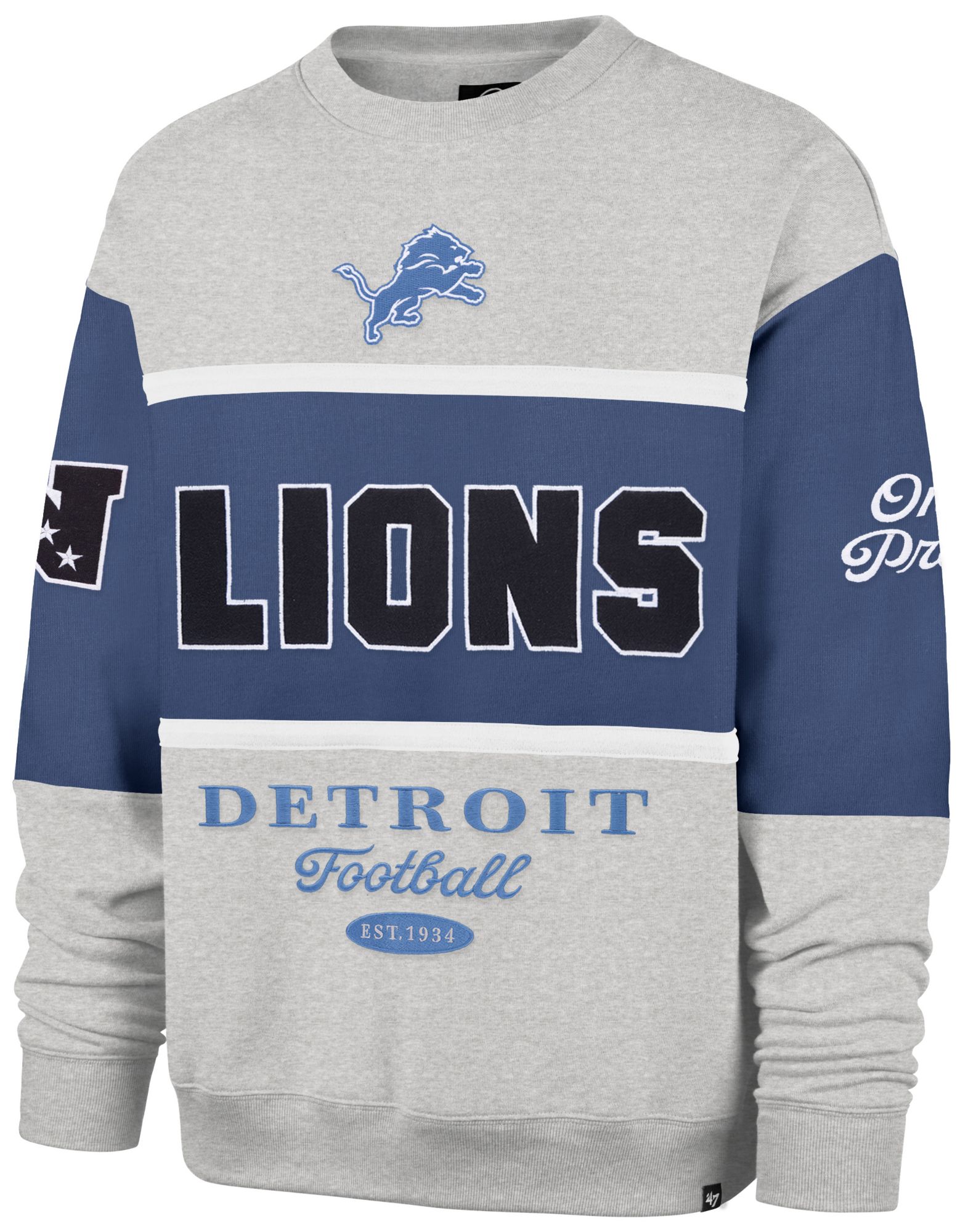 '47 Men's Detroit Lions Blue Blockfield Crewneck Sweatshirt