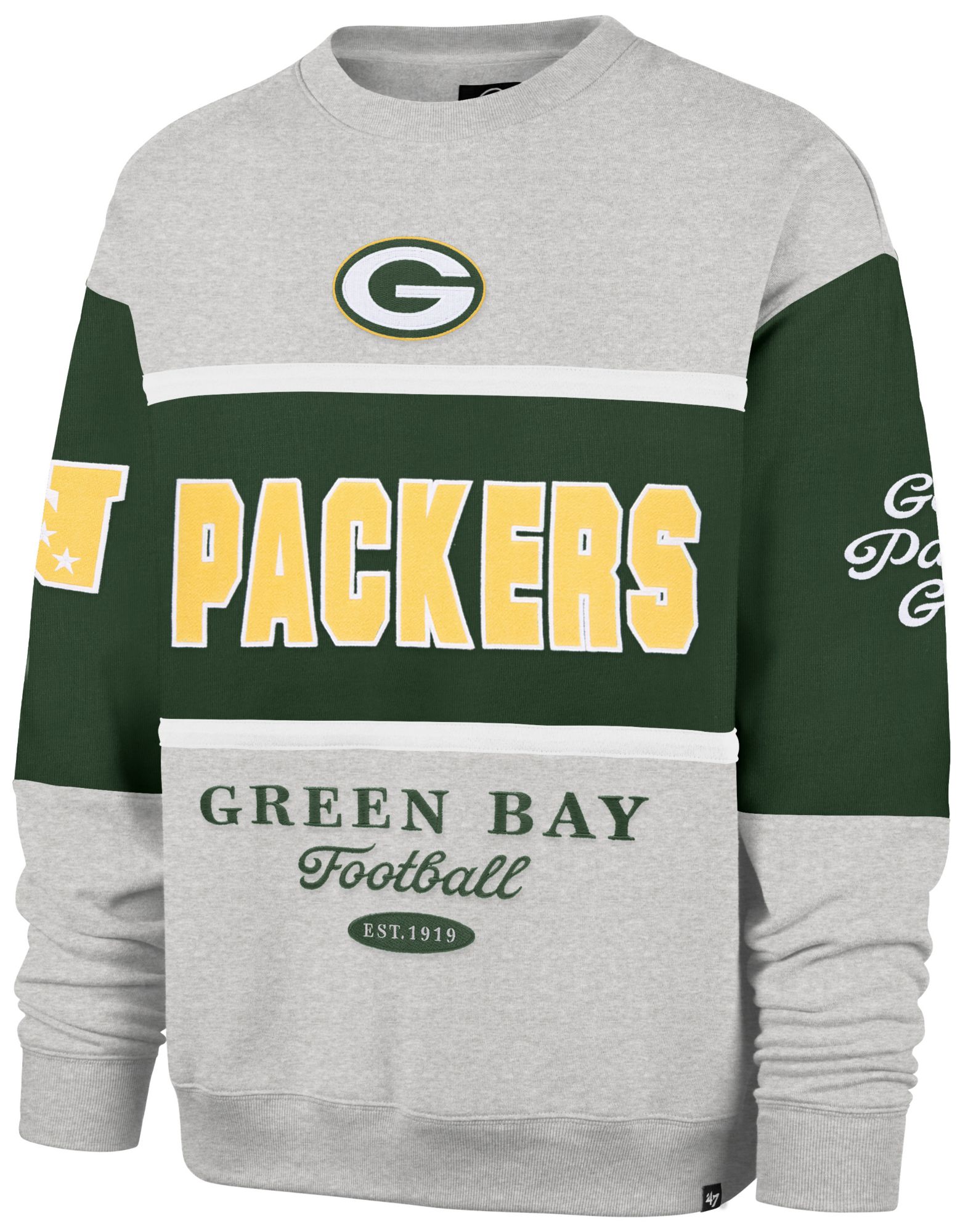 '47 Men's Green Bay Packers Green Blockfield Crewneck Sweatshirt