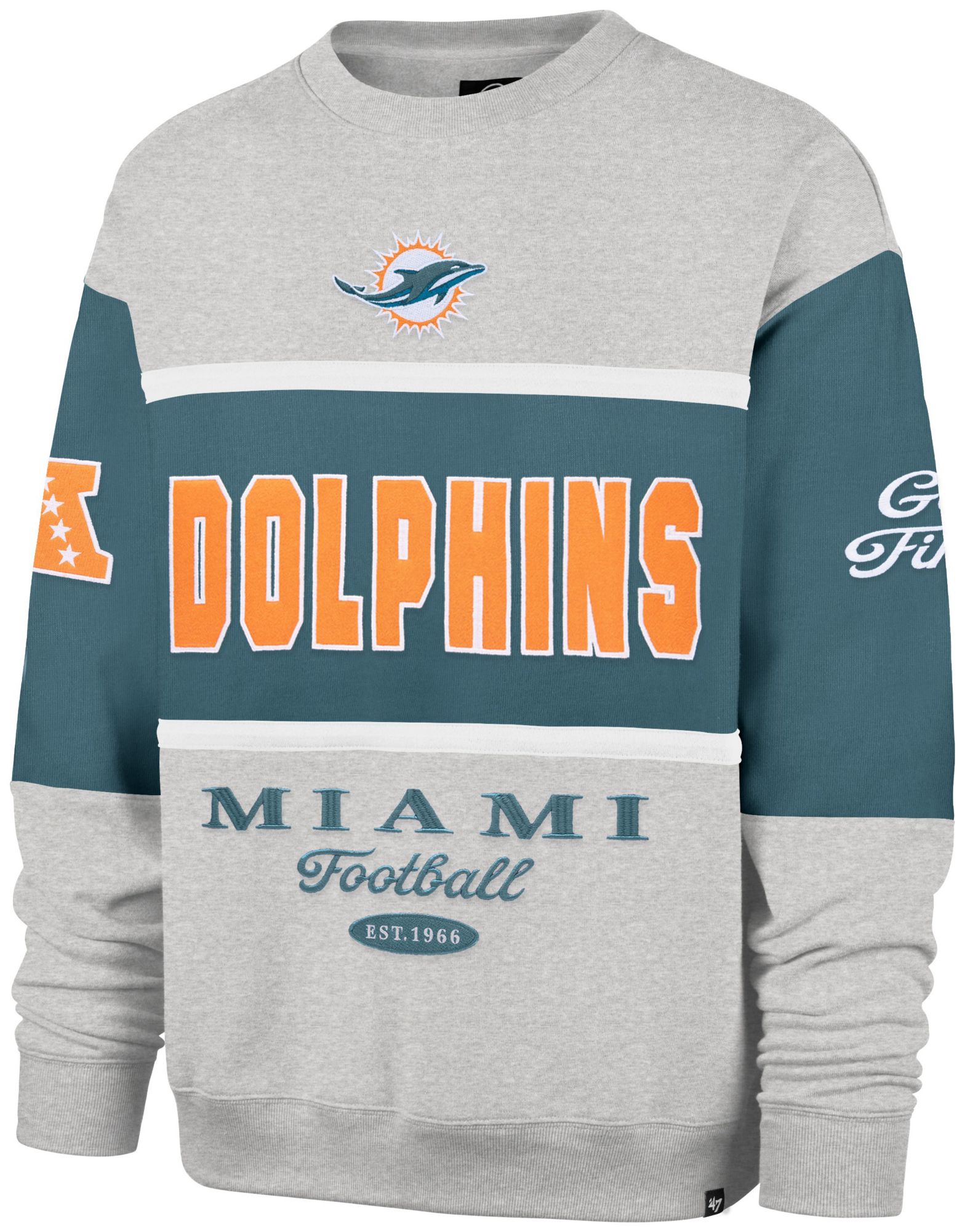 '47 Men's Miami Dolphins Teal Blockfield Crewneck Sweatshirt