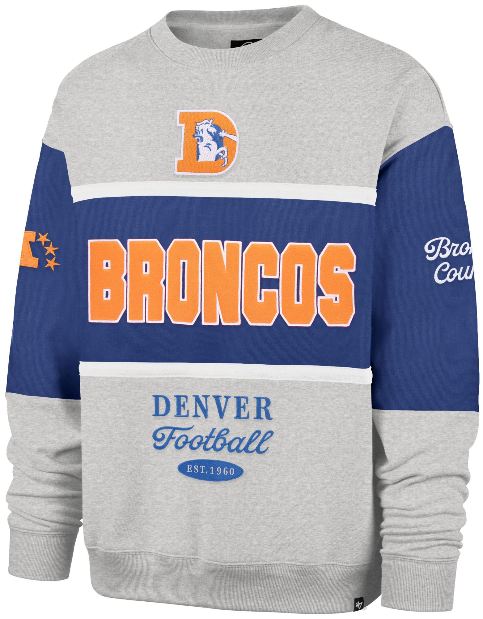 '47 Men's Denver Broncos Blue Blockfield Crewneck Sweatshirt