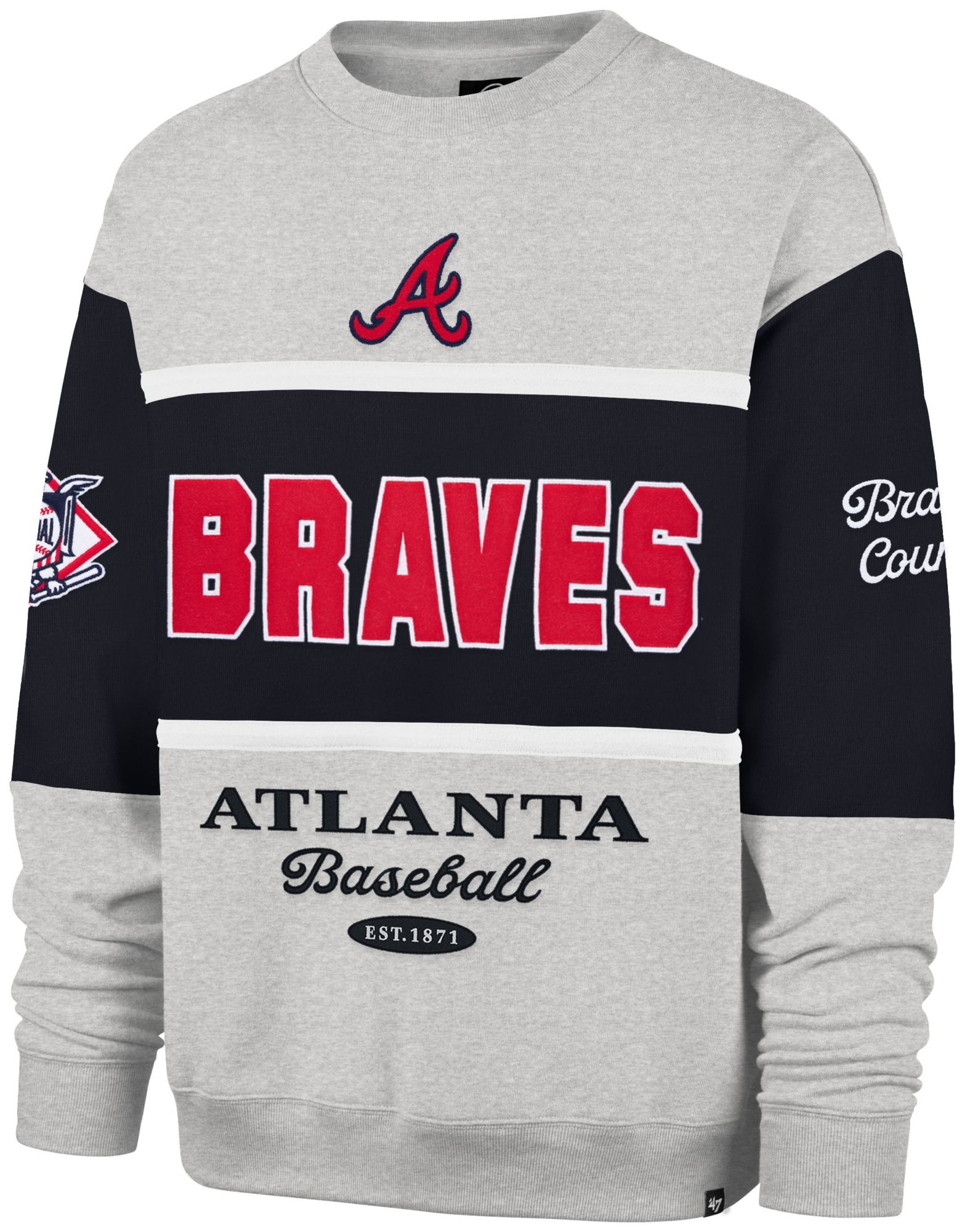 '47 Women's Atlanta Braves Navy Maximalist Crewneck Sweatshirt