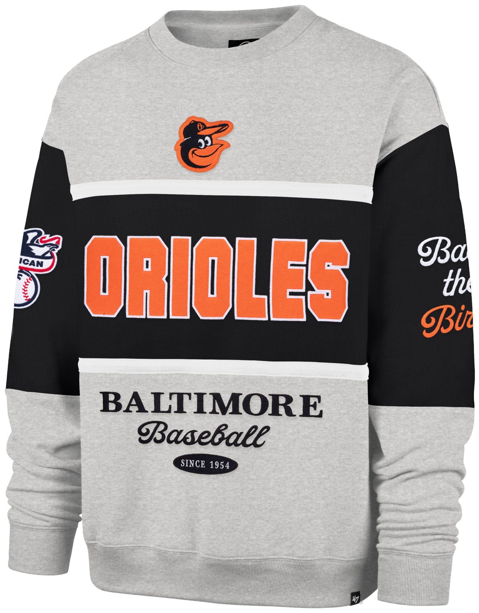 '47 Women's Baltimore Orioles Black Maximalist Crewneck Sweatshirt