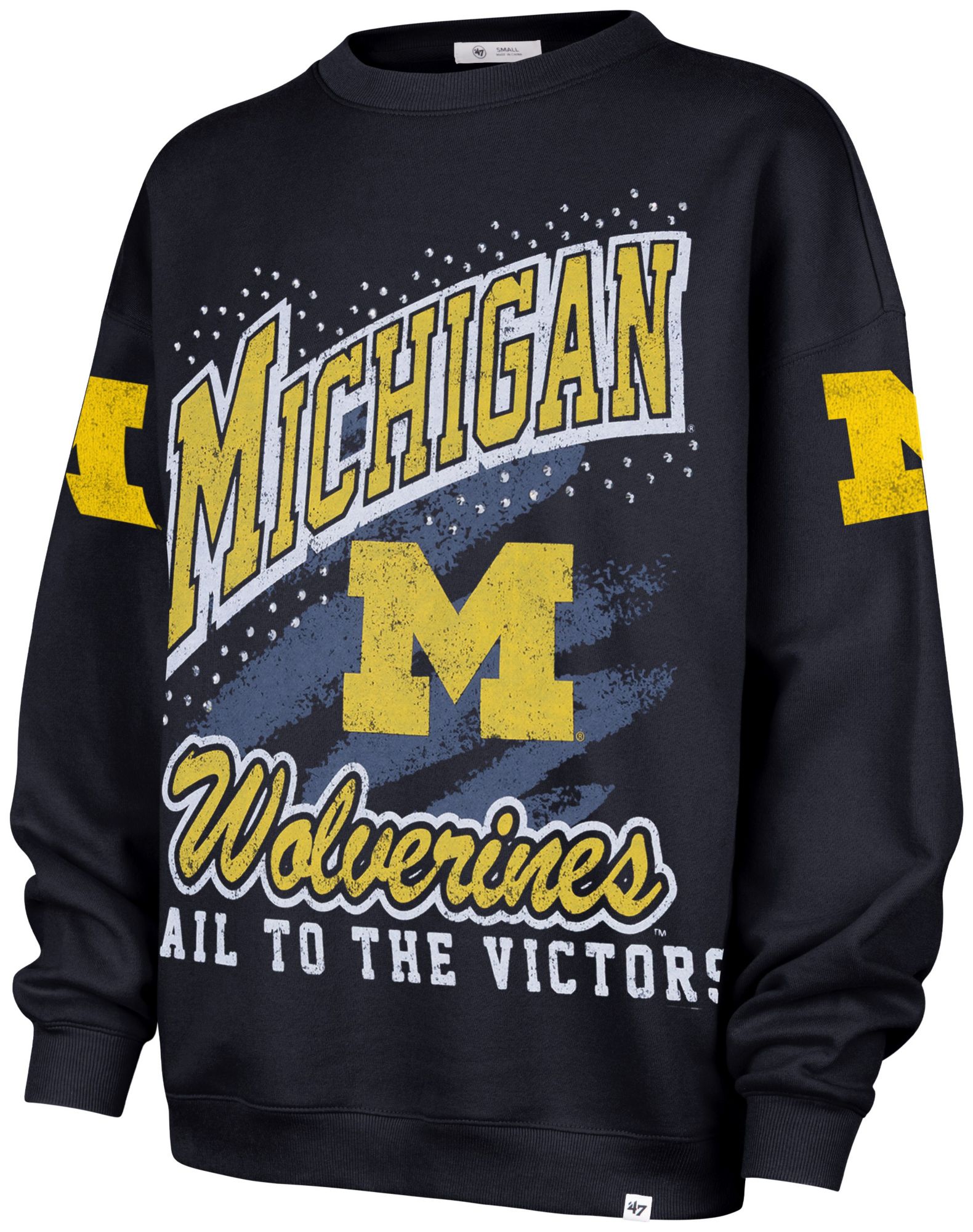 '47 Women's Michigan Wolverines Navy Gemstone Crewneck Sweatshirt