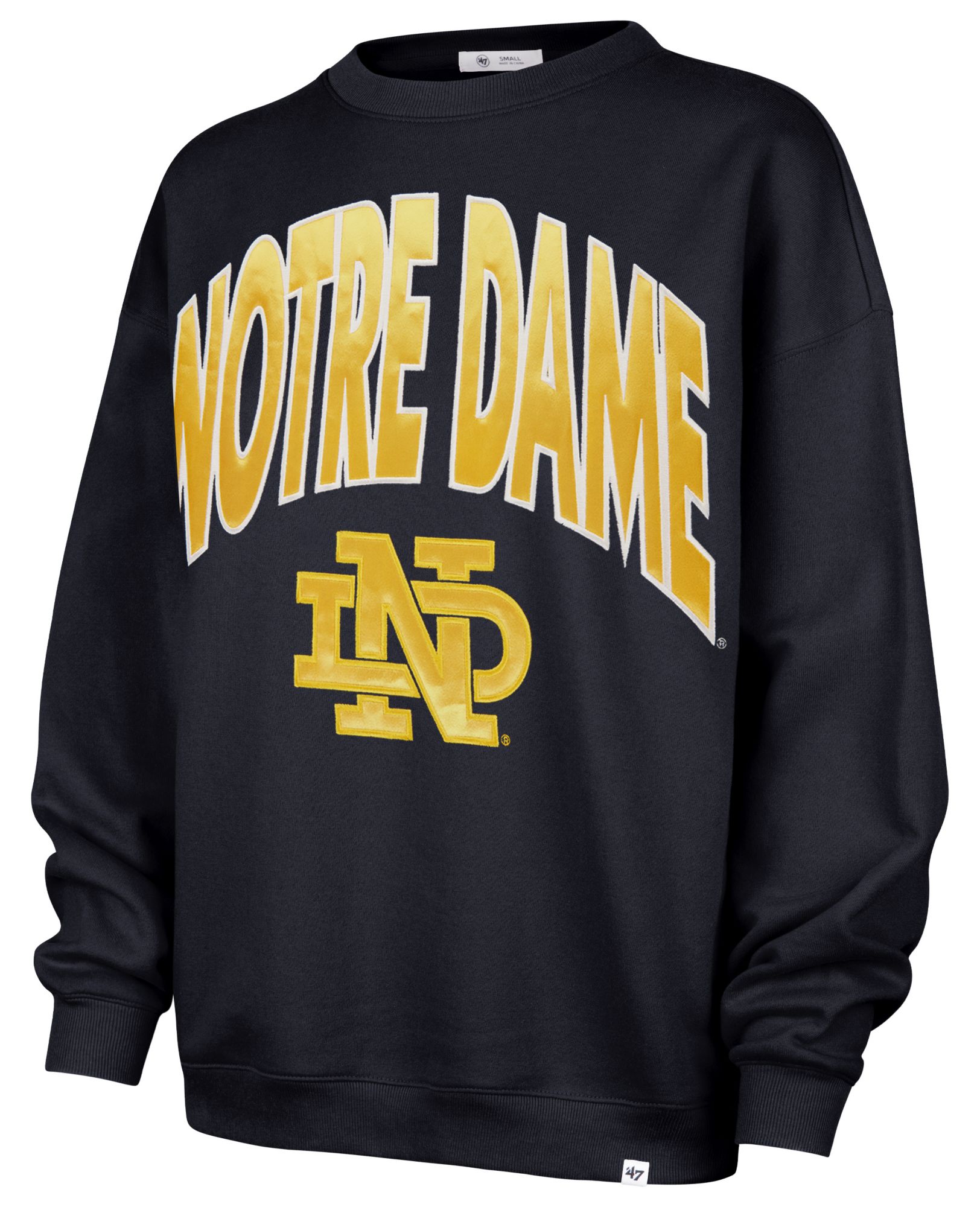 '47 Women's Notre Dame Fighting Irish Navy Satin Extra Innings Crewneck
