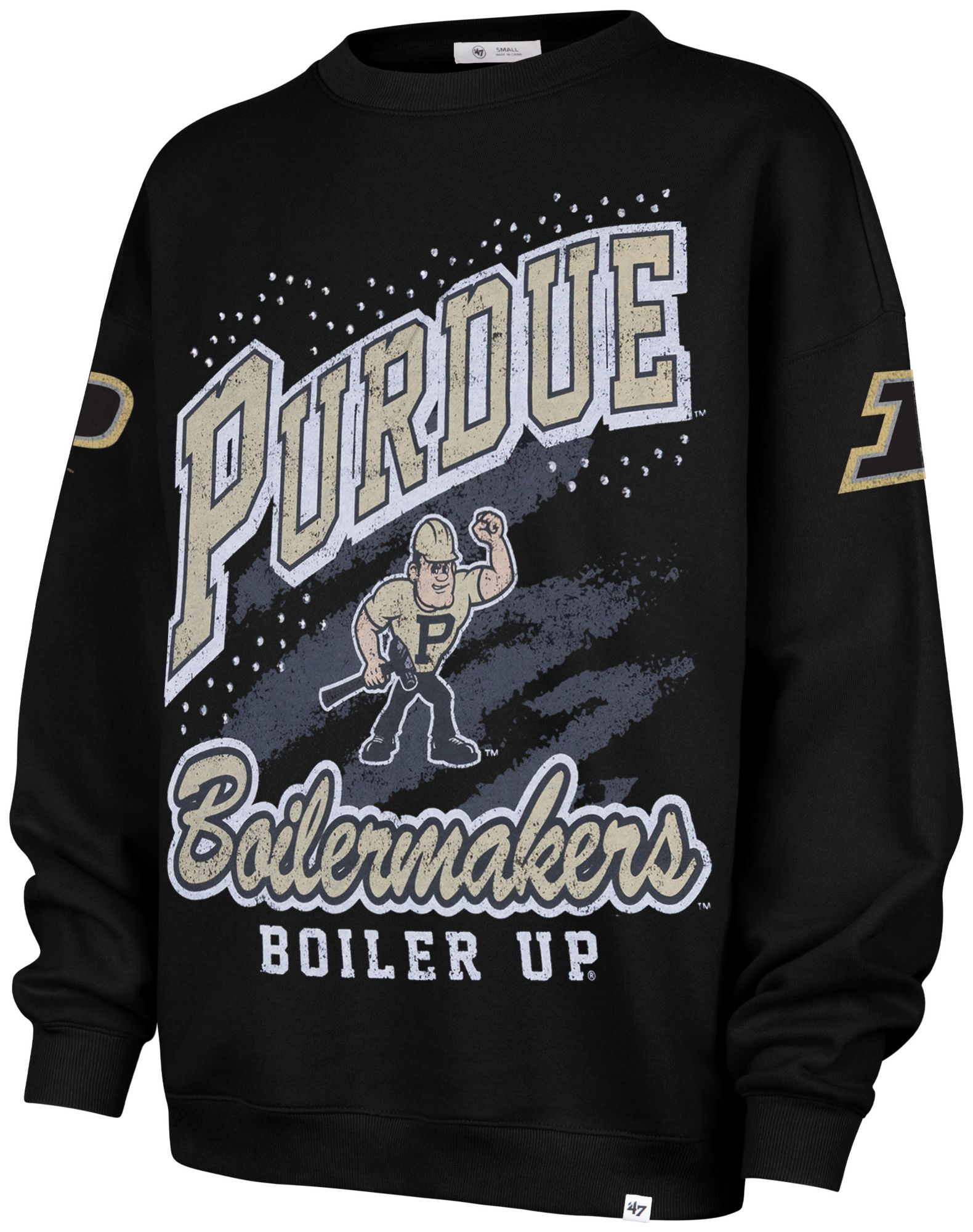 '47 Women's Purdue Boilermakers Black Gemstone Crewneck Sweatshirt