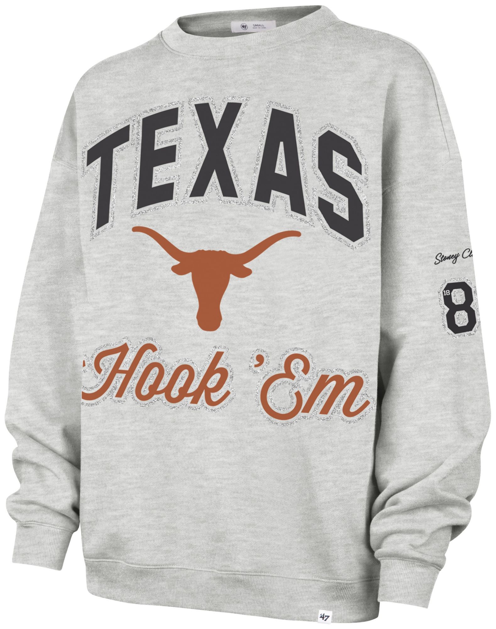 '47 Women's Texas Longhorns Grey Glitter Oversized Crewneck Sweatshirt