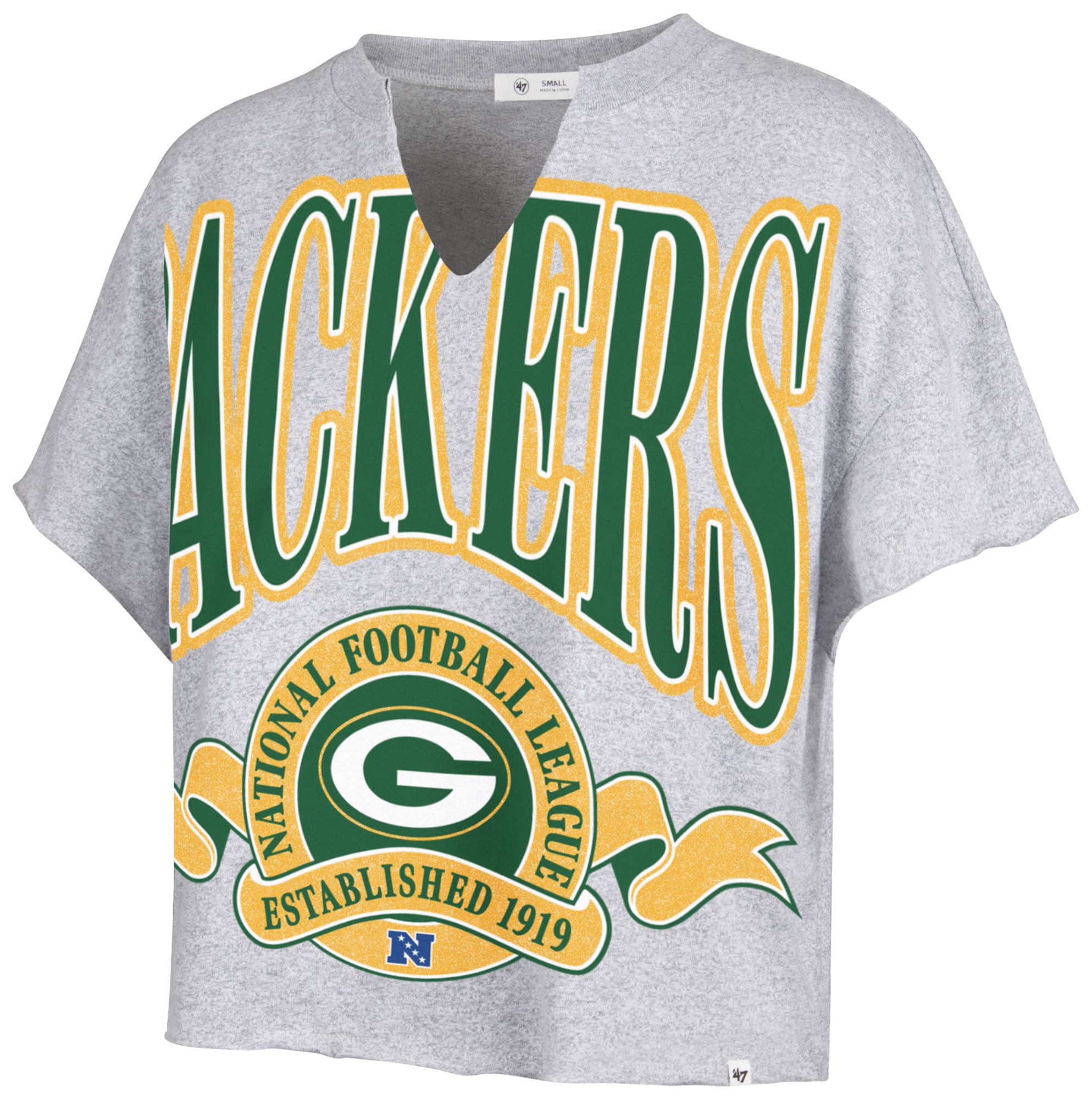 '47 Women's Green Bay Packers Gray Banner Out T-Shirt