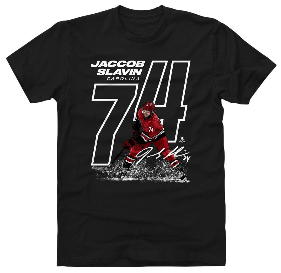 500 LEVEL Adult Carolina Hurricanes Jaccob Slavin #74 Black T-Shirt
