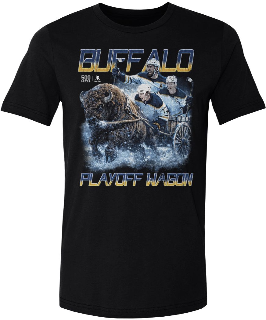 500 Level Adult Buffalo Sabres Tage Thompson Playoff Wagon Black T-Shirt