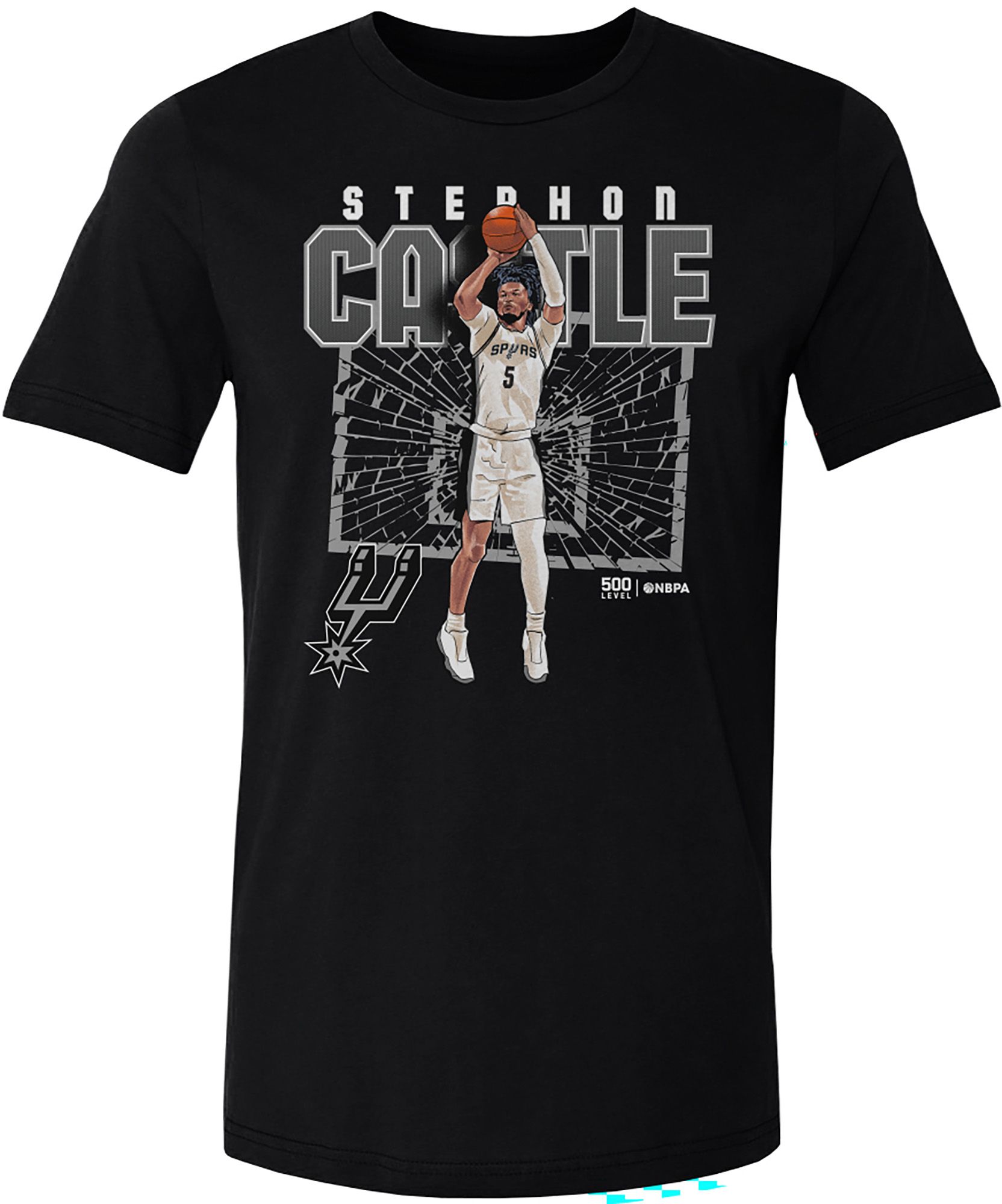 500 LEVEL Adult San Antonio Spurs Stephon Castle #5 Black Cover T-Shirt