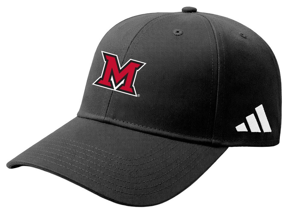 adidas Adult Miami RedHawks Black Washed Slouch Adjustable Hat