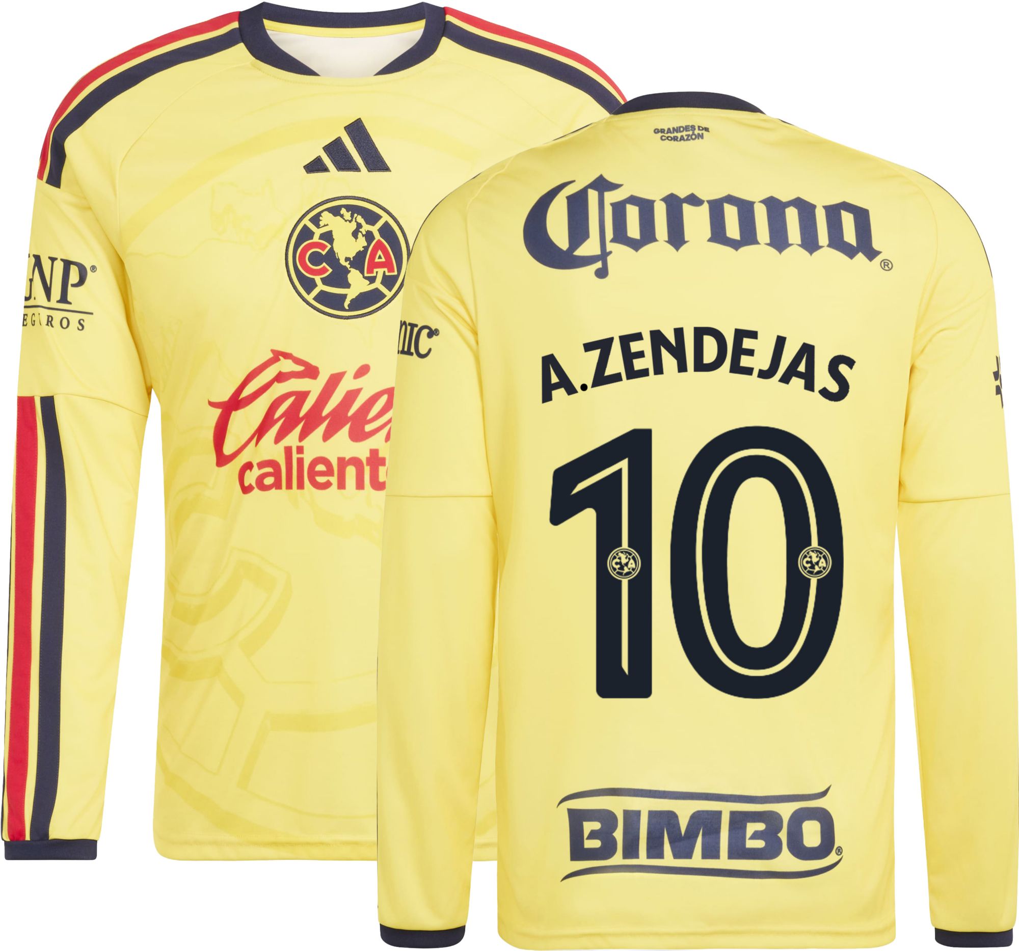 adidas Adult Club America Alex Zendejas 2026 Home Long Sleeve Replica Jersey
