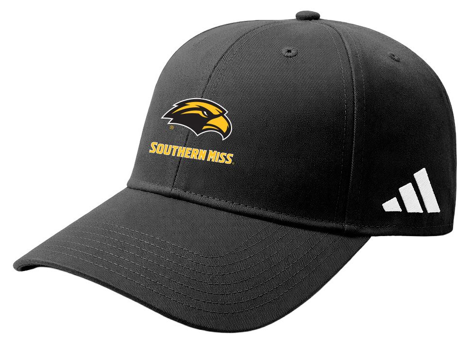 adidas Adult Southern Miss Golden Eagles Black Washed Slouch Adjustable Hat