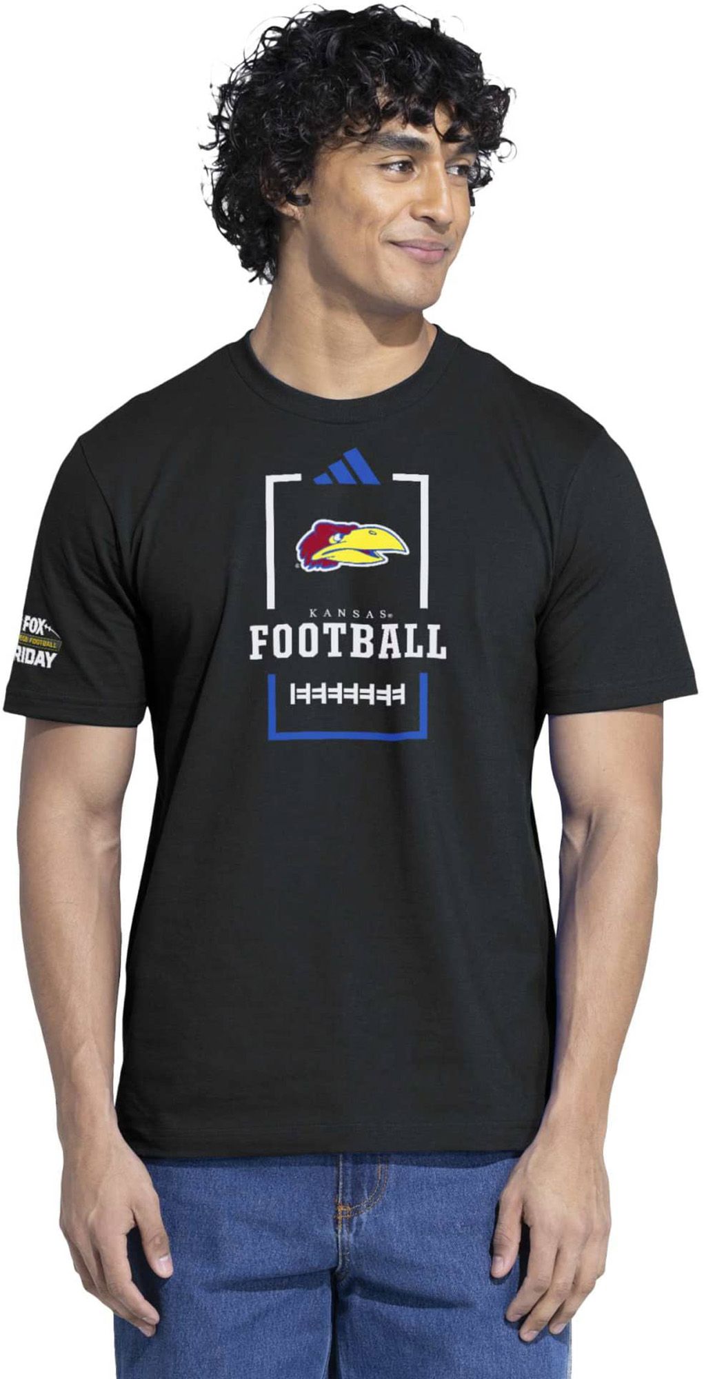 adidas Adult Kansas Jayhawks Big Noon Kickoff Football Black T-Shirt