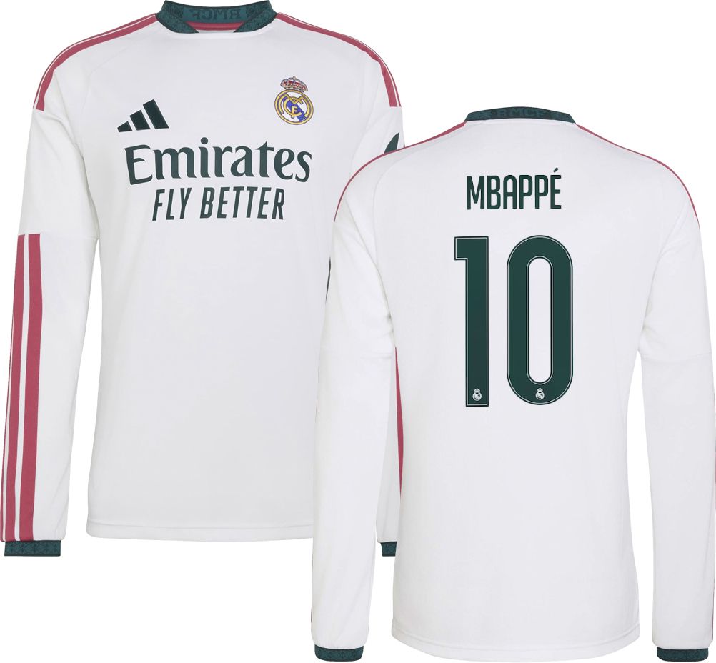 adidas Adult Real Madrid Kylian Mbappe #10 2026 Home Long Sleeve