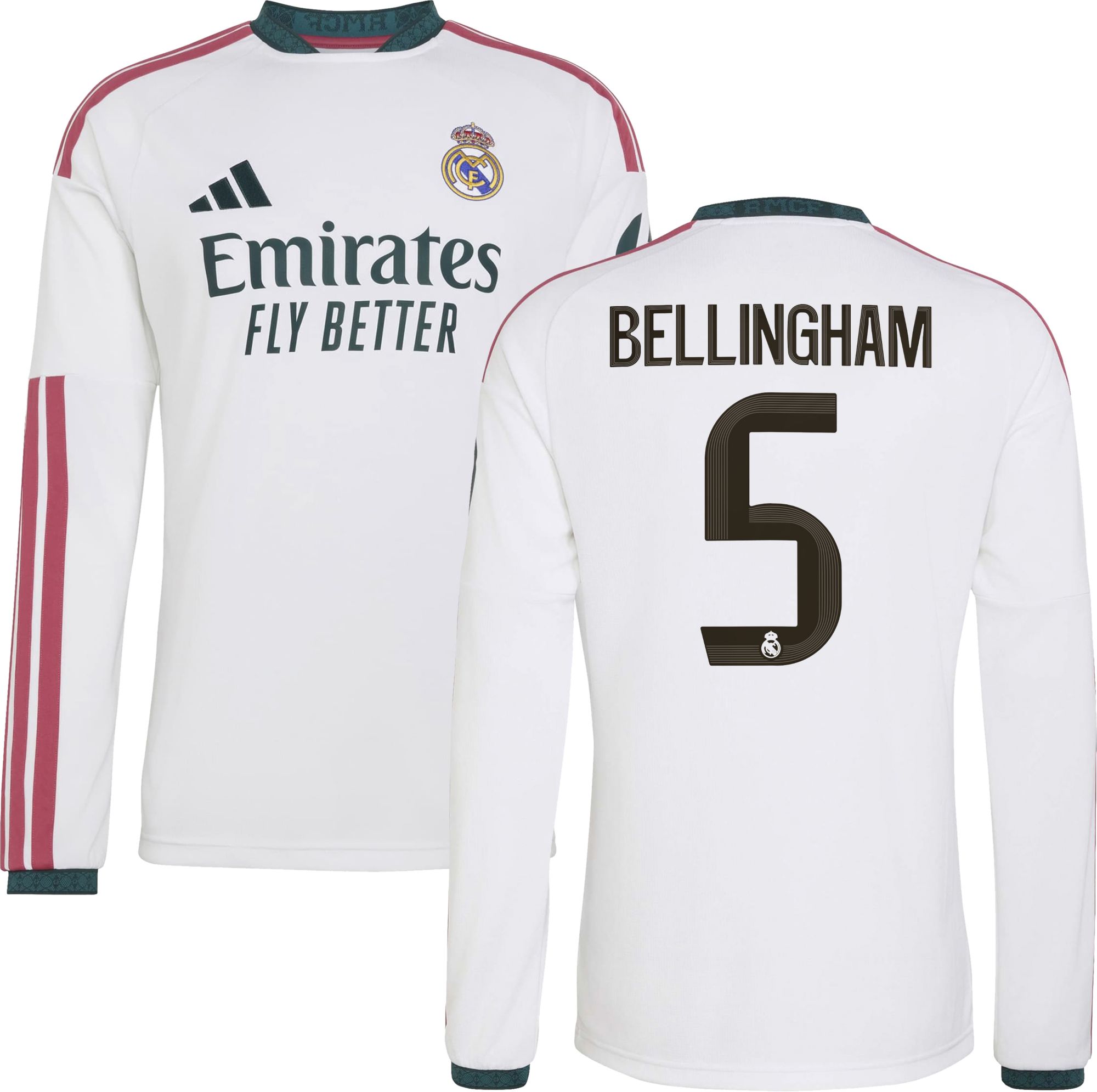 adidas Adult Real Madrid Jude Bellingham 2026 Home Long Sleeve Replica Jersey
