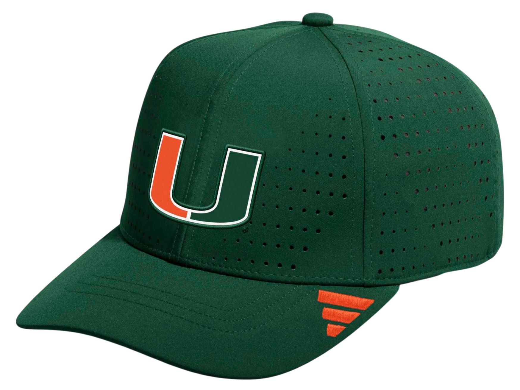 adidas Adult Miami Hurricanes Green Perforated Structured Adjustable Hat