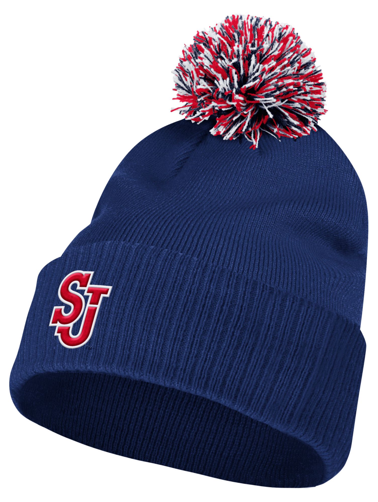 adidas Adult St. John's Red Storm Locker Room Sideline Cuffed Knit Pom Beanie