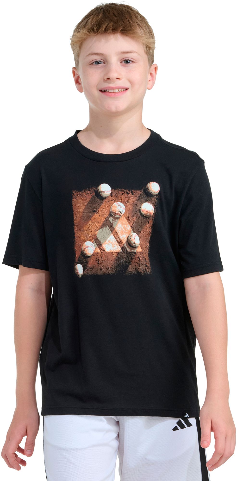 adidas Boys' 3-Bar Baseball Plate Graphic Tee