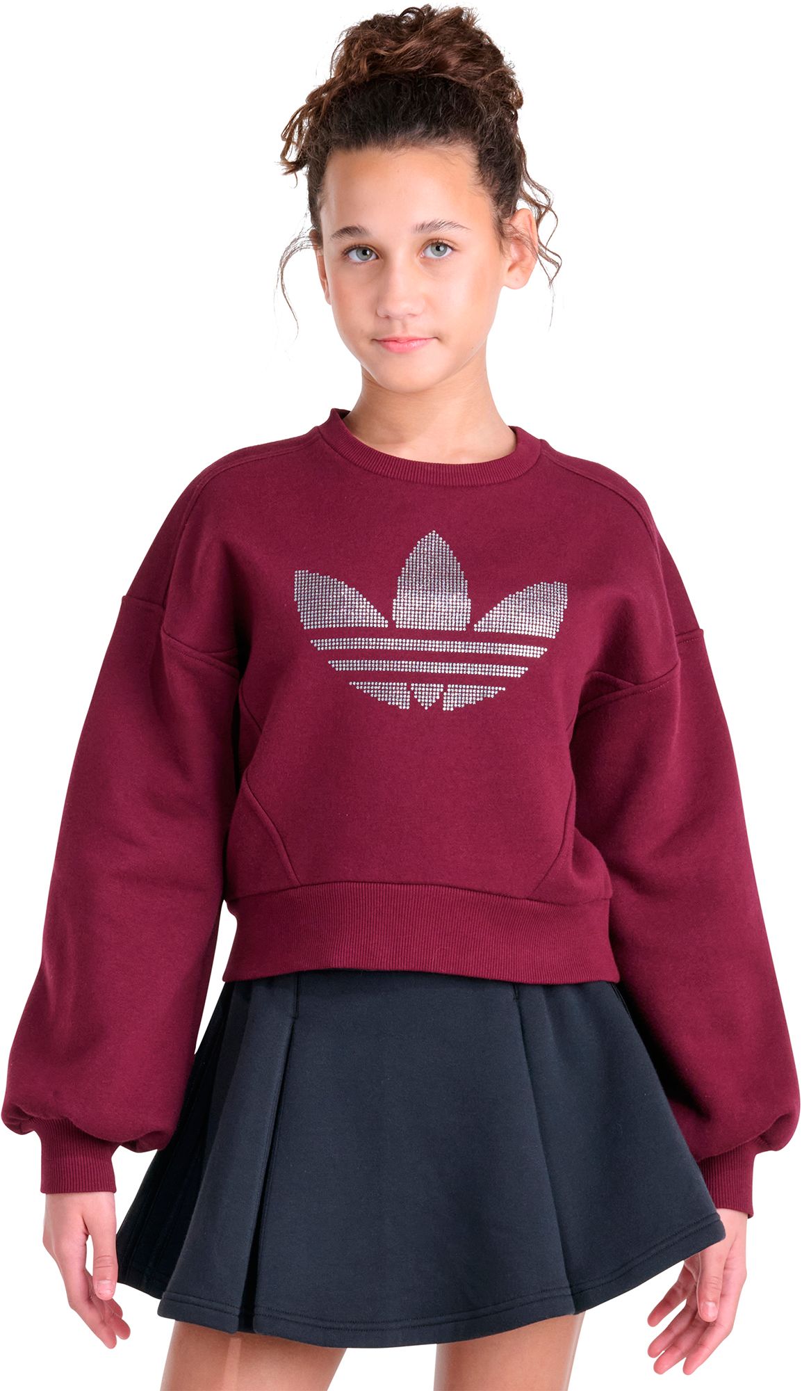 adidas Originals Girls' Glitter Trefoil Fleece Crew