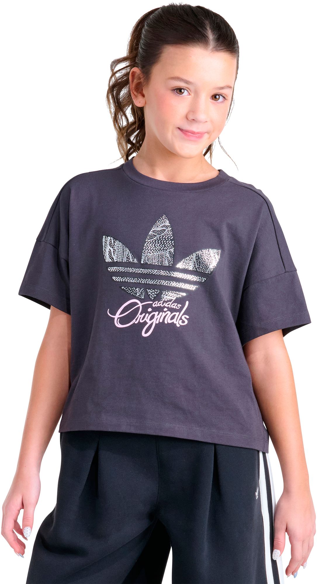 adidas Originals Girls' Sweater Trefoil Graphic Tee