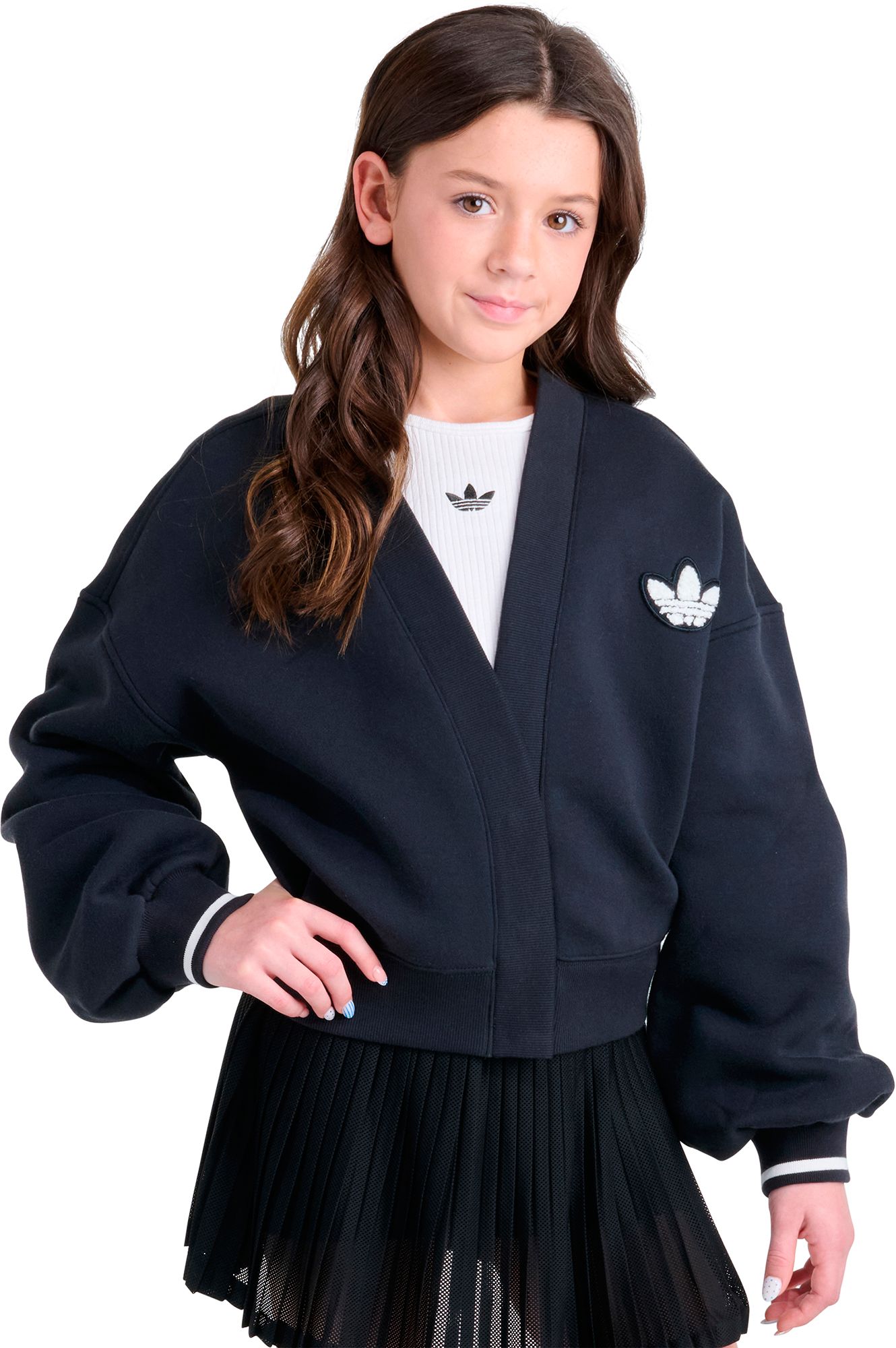 adidas Girls' Originals Long-Sleeve Varsity Cardigan