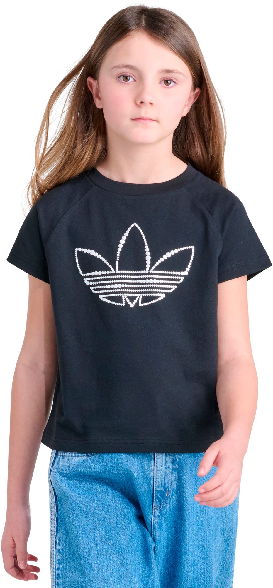 adidas Originals Girls' Trefoil Stud Graphic Tee, Wash