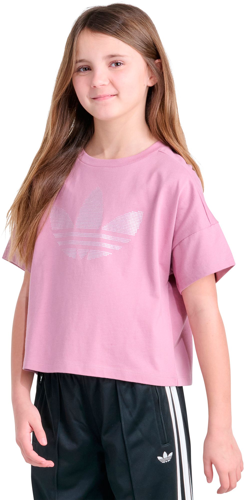 adidas Originals Girls' Glitter Trefoil Graphic Tee