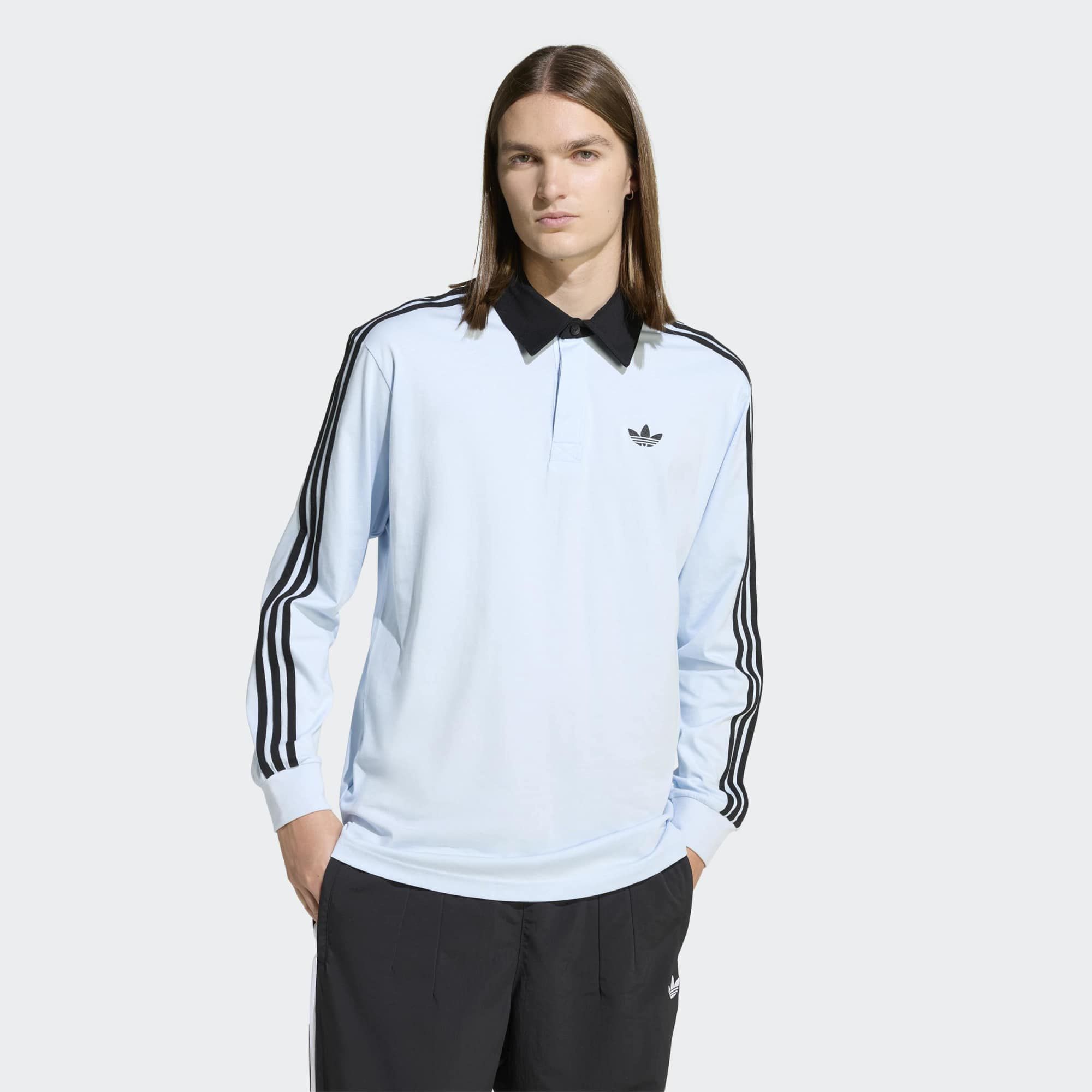 adidas Men's 3-Stripes Long Sleeve Rugby Polo