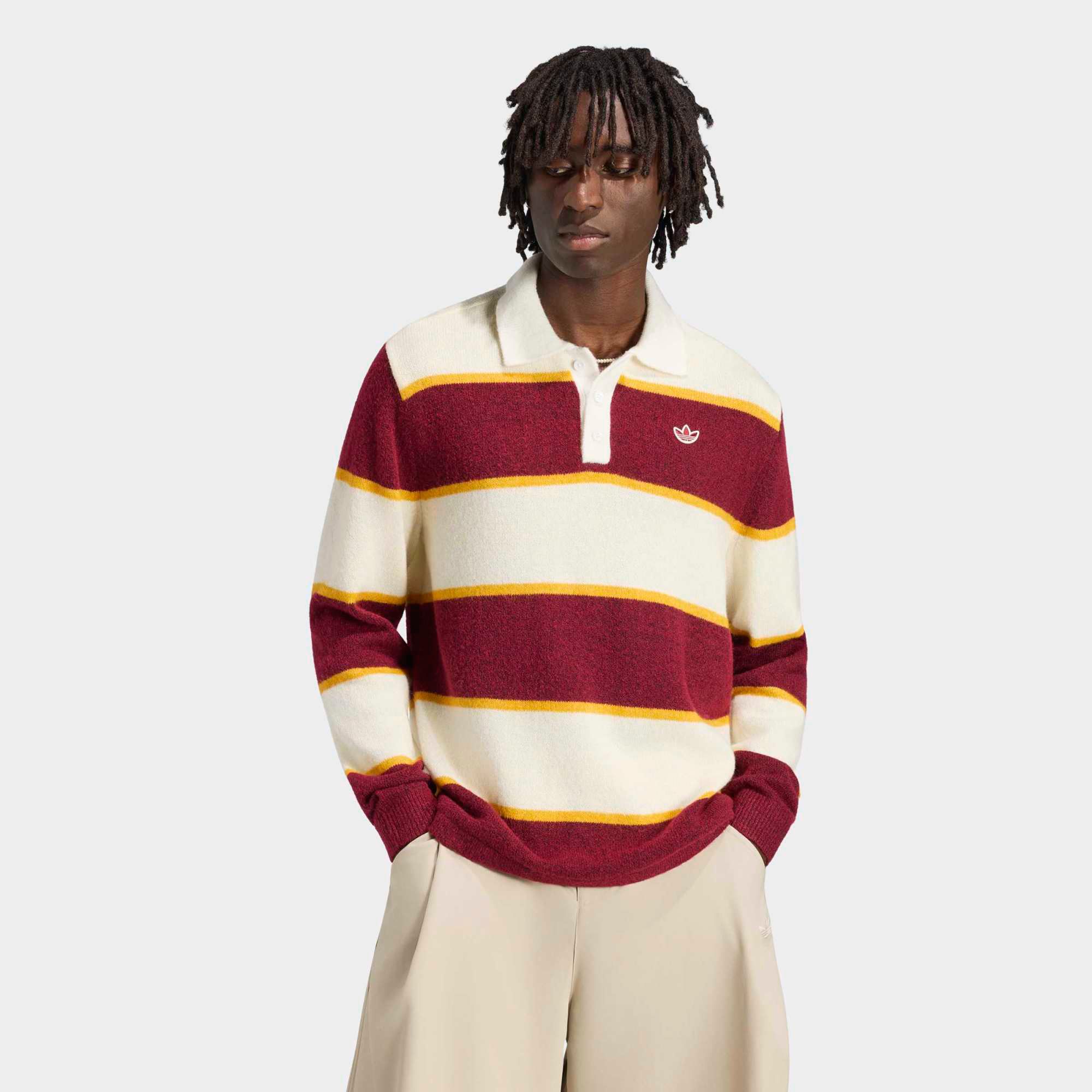 adidas Originals Men's Winter Club Knitted Stripe Polo Shirt, White
