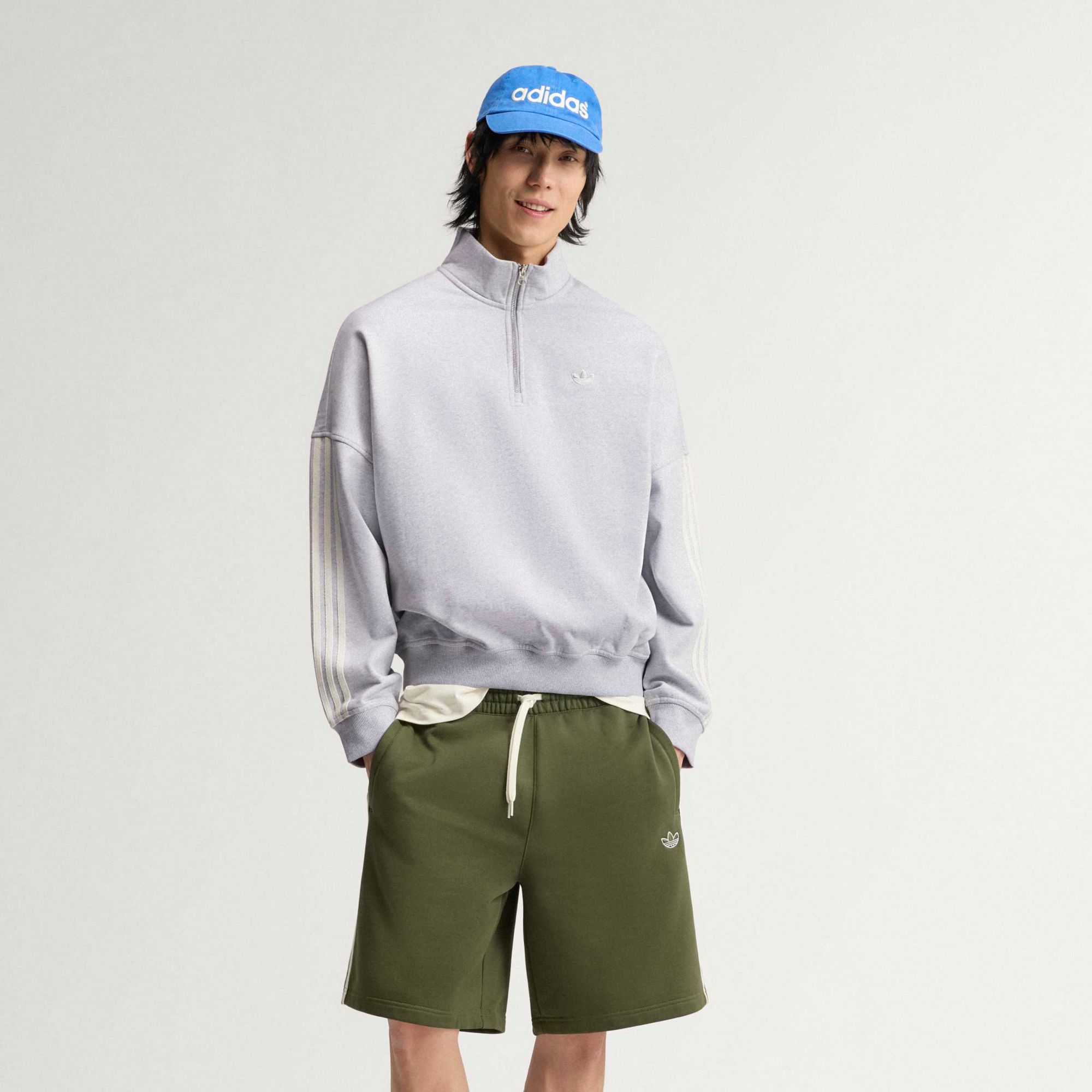 adidas Originals Men's adiSignature Firebird 3 Stripes Half Zip Sweatshirt, XL, Light Grey Heather