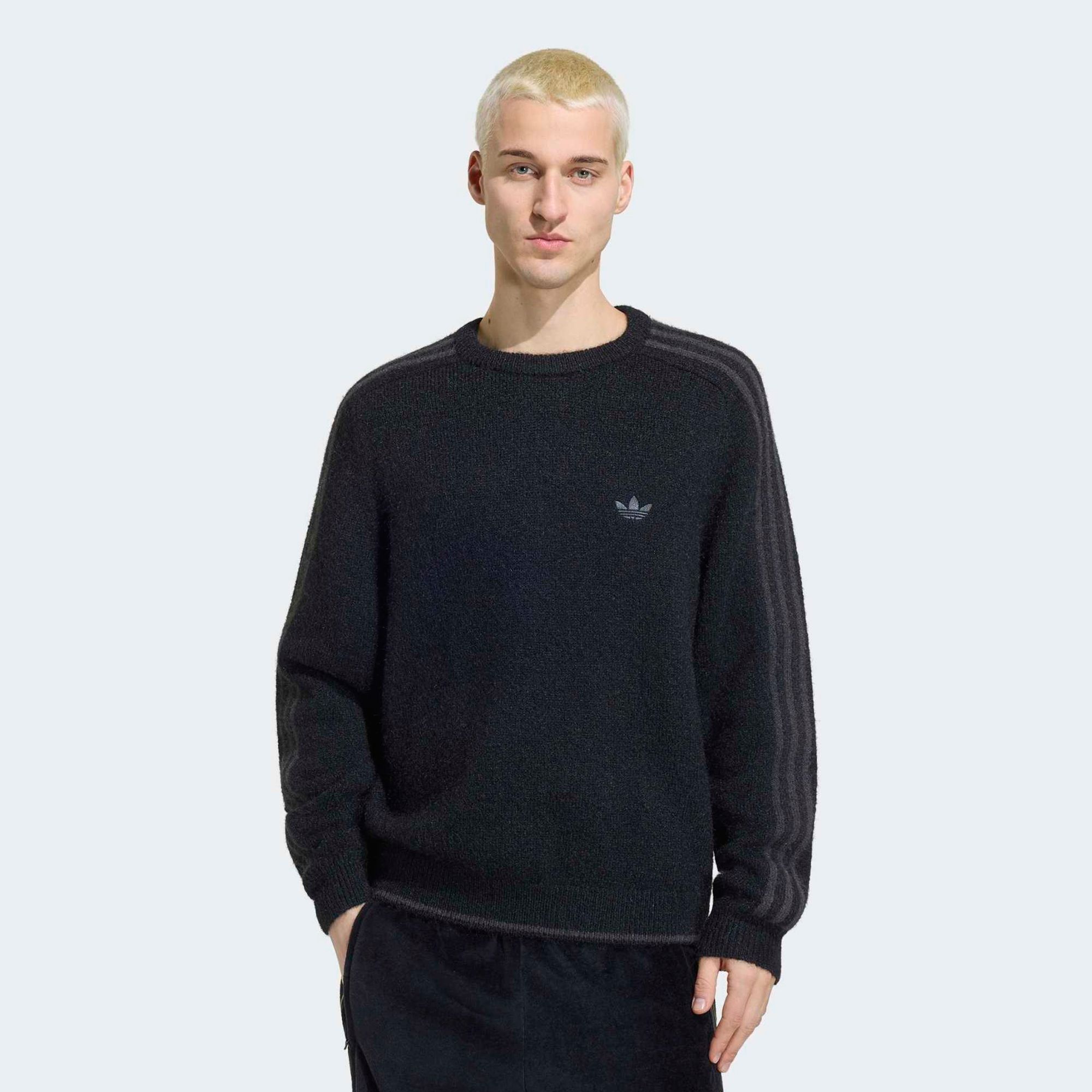 adidas Originals Men's 3 Stripes Fluffy Knit Crew Sweatshirt