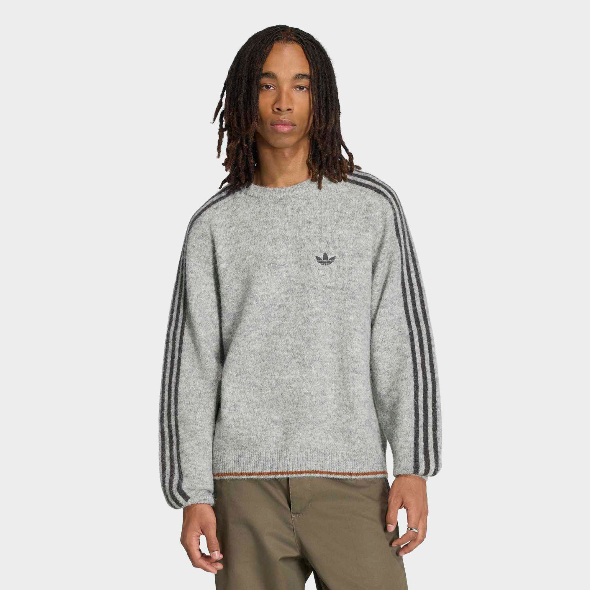 adidas Originals Men's 3 Stripes Fluffy Knit Crew Sweatshirt