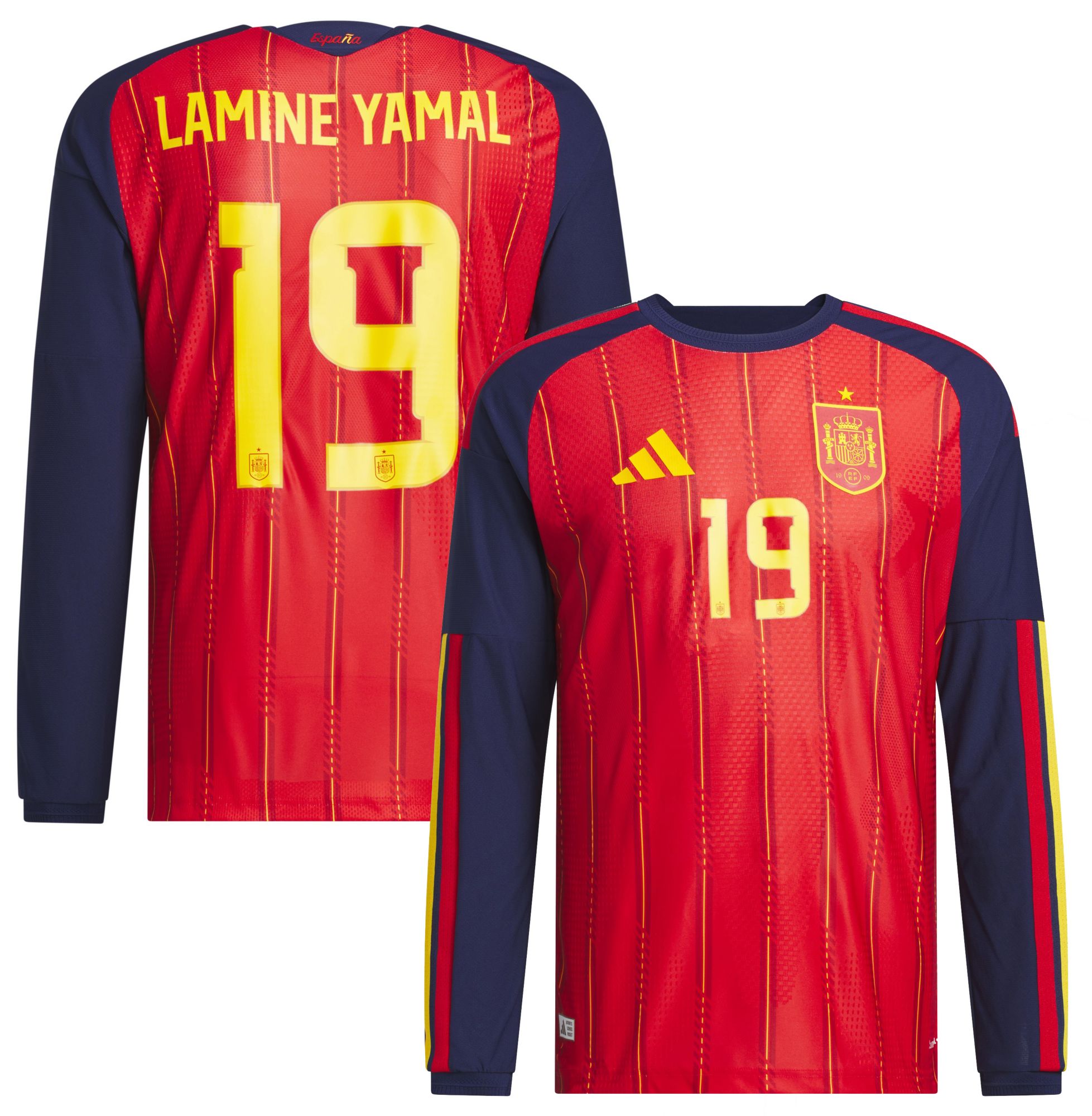 adidas Adult Spain Red Lamine Yamal #19 Home Replica Long Sleeve Jersey