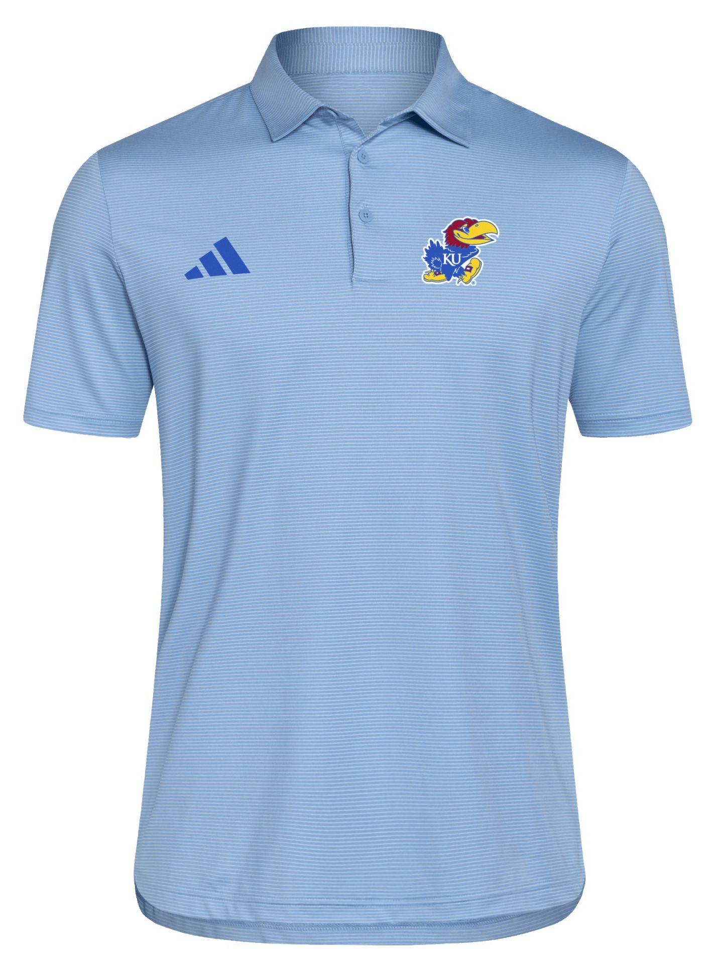 adidas Men's Kansas Jayhawks Light Blue Ultimate Stripe Coaches Polo