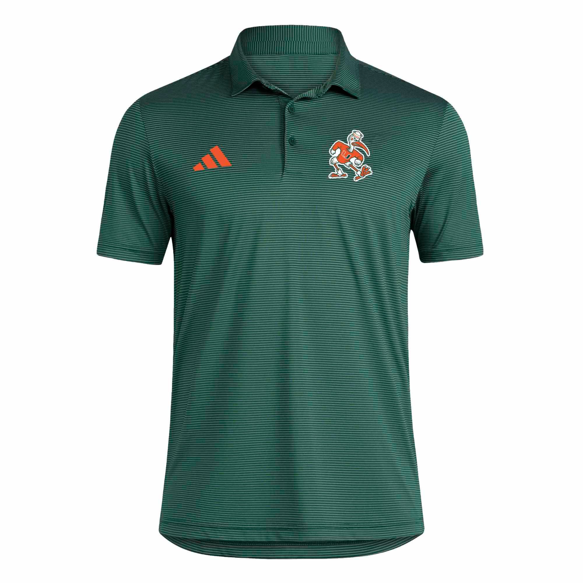 adidas Men's Miami Hurricanes Green Ultimate Stripe Coaches Polo
