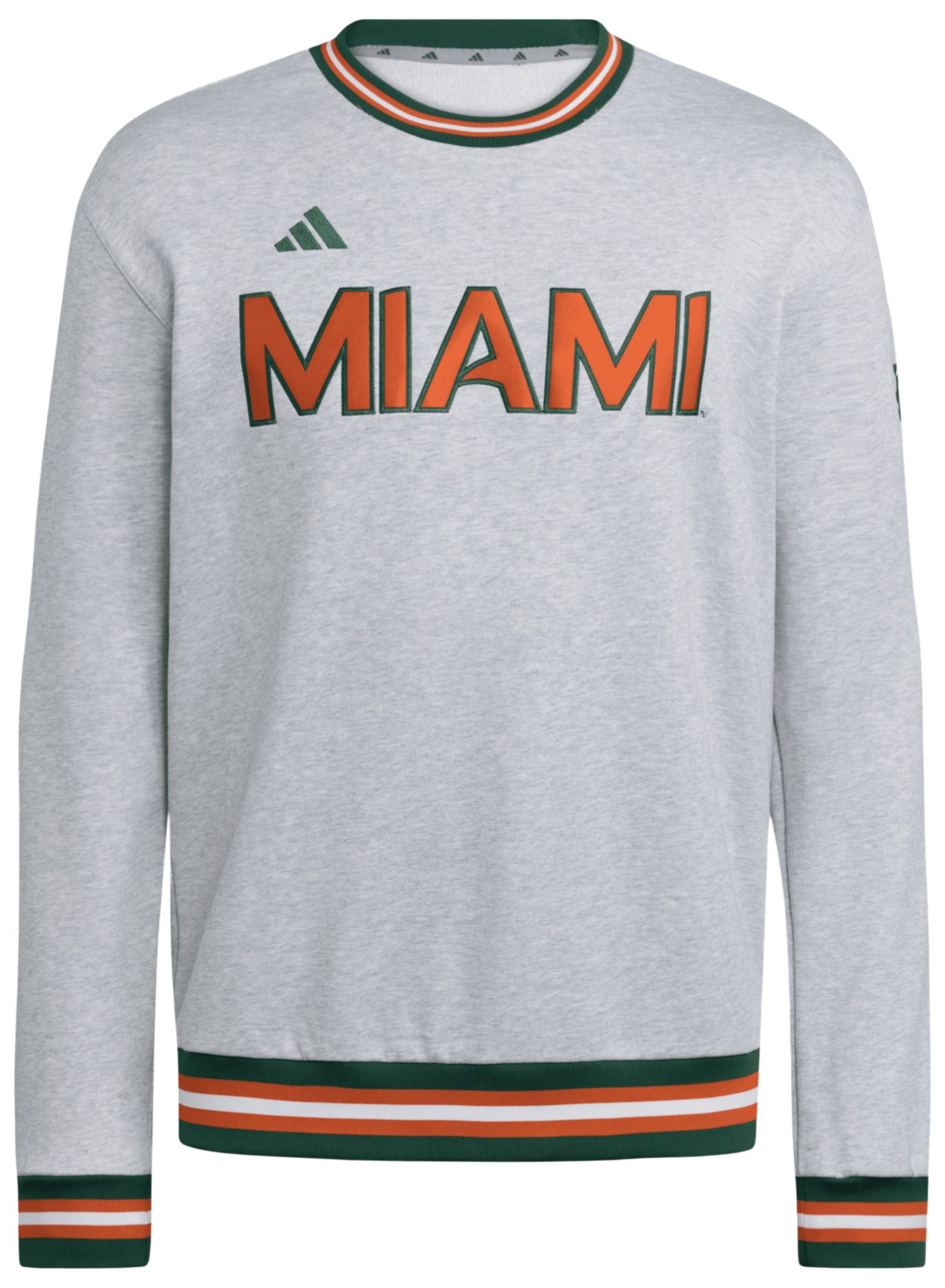adidas Men's Miami Hurricanes Gray Dugout Ribbed Crewneck Sweatshirt