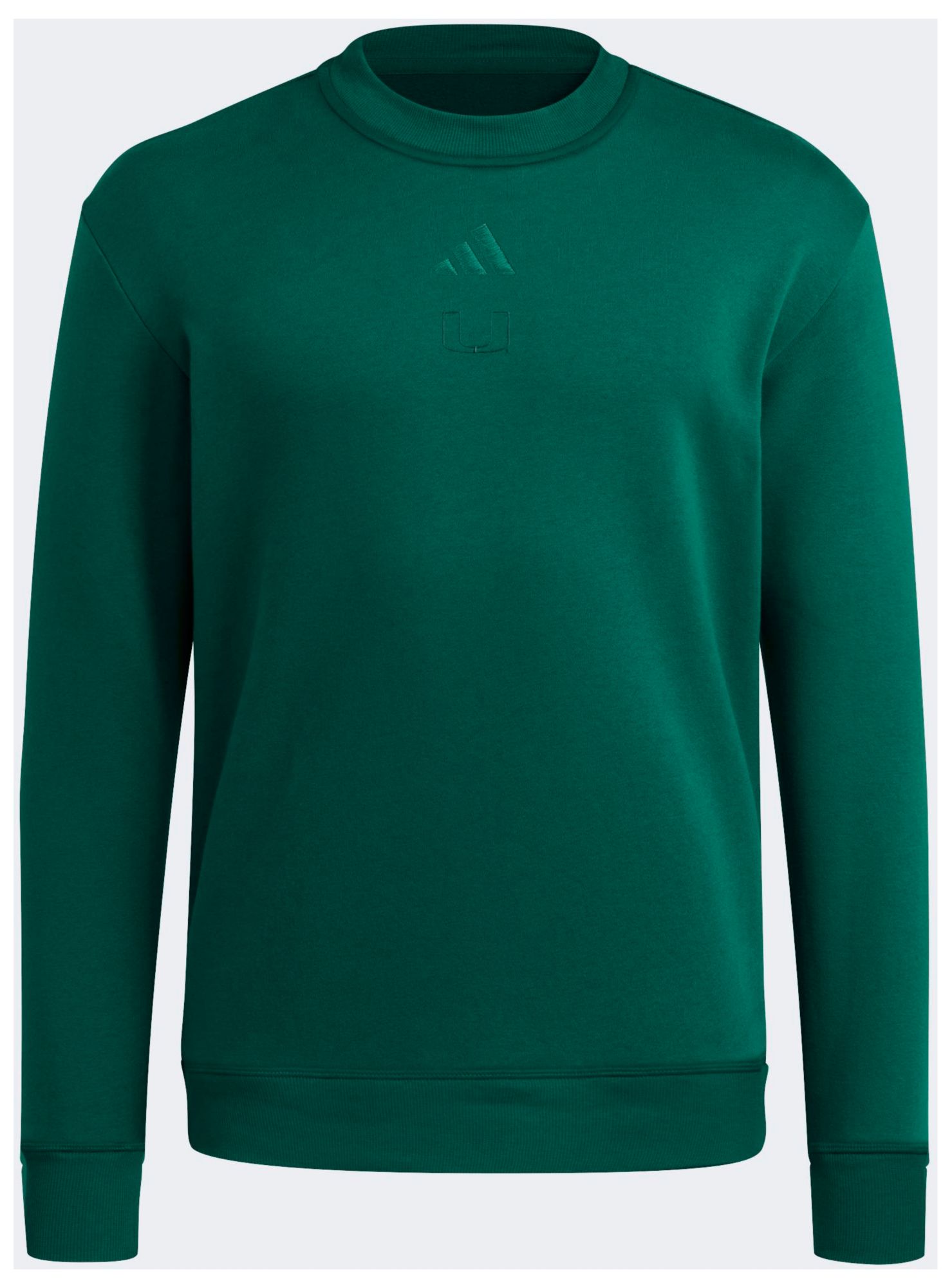 adidas Men's Miami Hurricanes Green Coaches Cozy Crewneck Sweatshirt