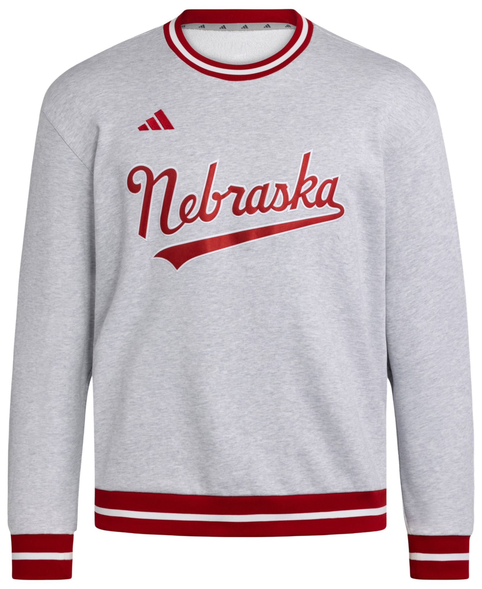 adidas Men's Nebraska Cornhuskers Gray Dugout Ribbed Crewneck Sweatshirt