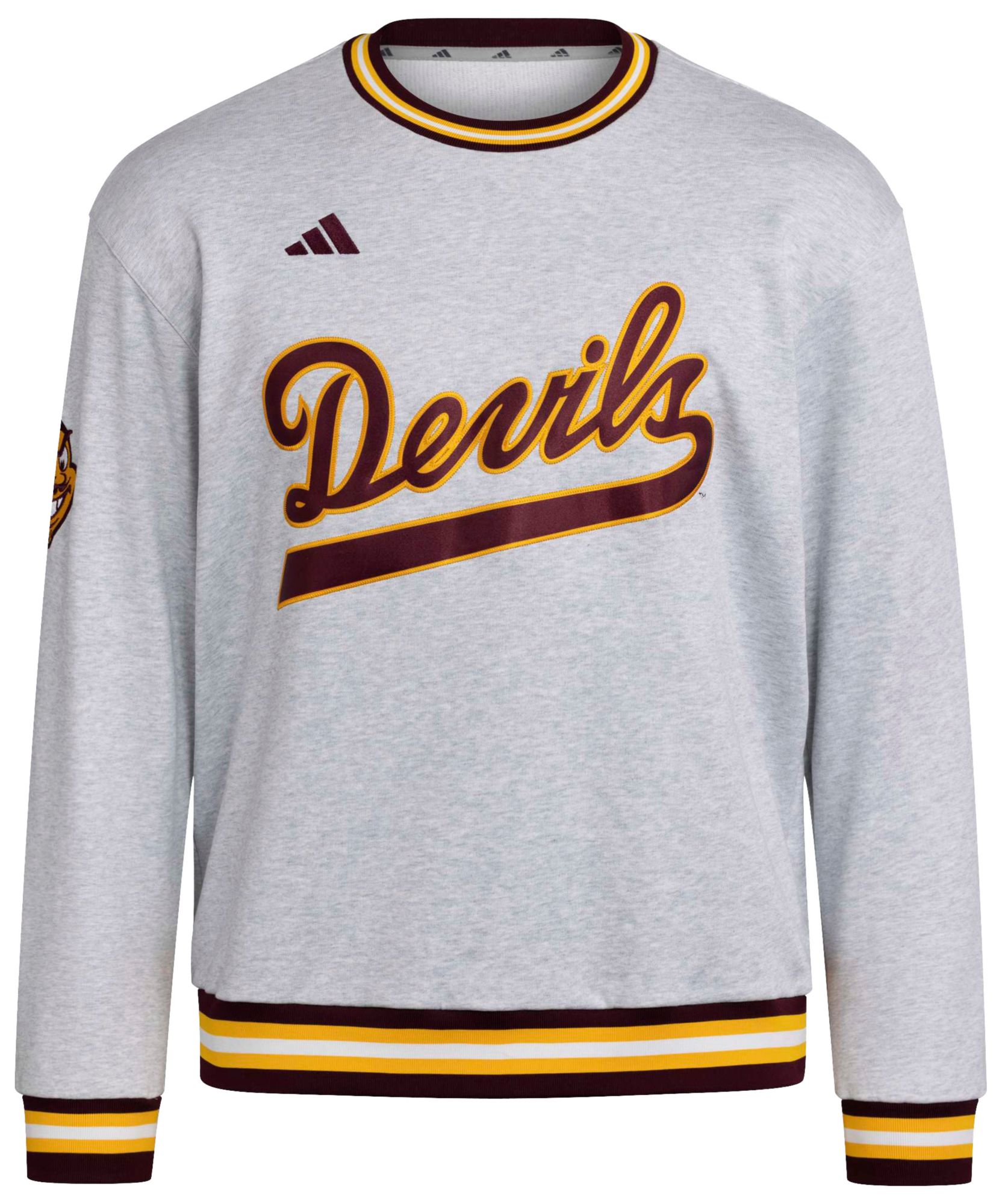 adidas Men's Arizona State Sun Devils Gray Dugout Ribbed Crewneck Sweatshirt