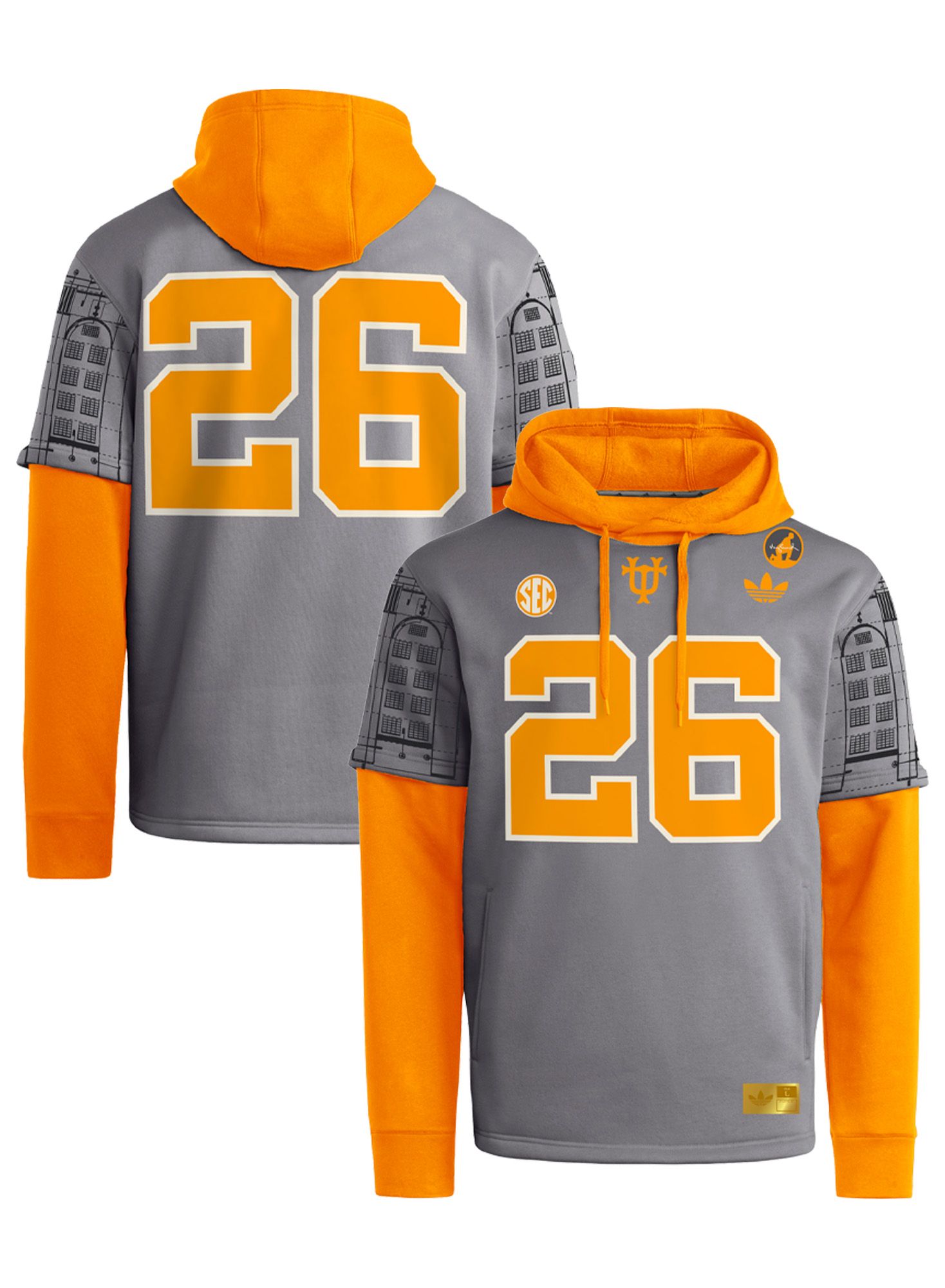 adidas Adult Tennessee Volunteers Originals Strategy Grey Hoodie Football Jersey