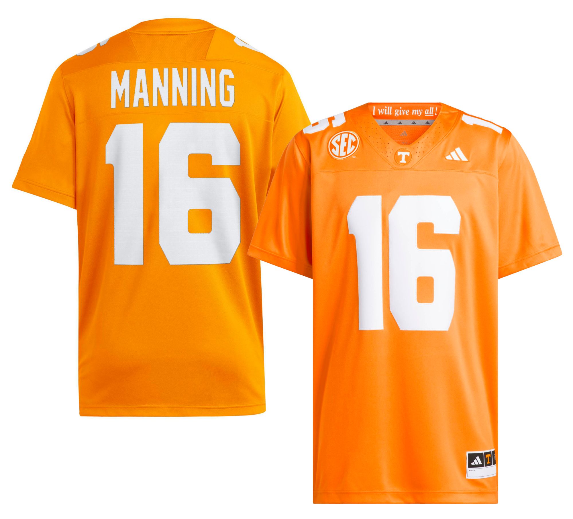 adidas Men's Tennessee Volunteers Peyton Manning #18 Bright Orange Jersey