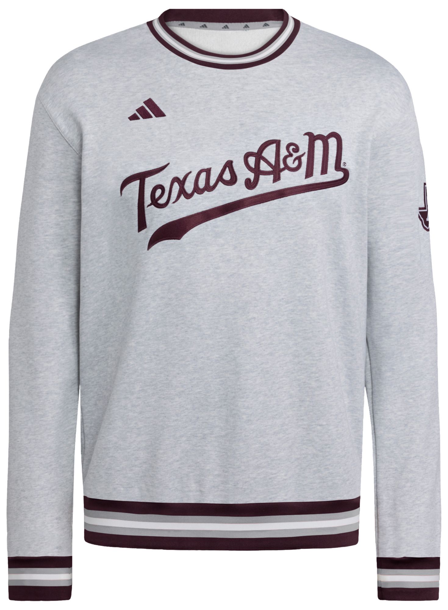 adidas Men's Texas A&amp;M Aggies Gray Dugout Ribbed Crewneck Sweatshirt