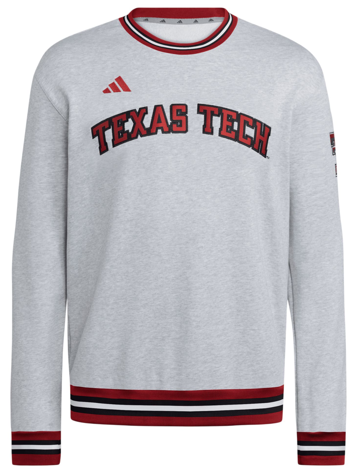 adidas Men's Texas Tech Red Raiders Gray Dugout Ribbed Crewneck Sweatshirt