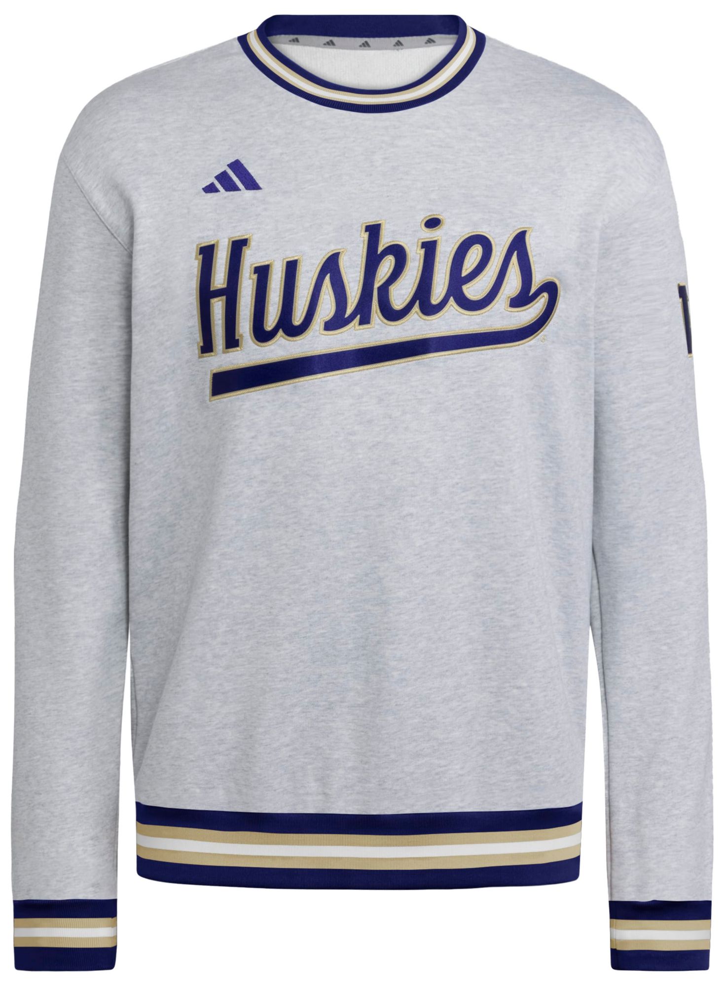 adidas Men's Washington Huskies Gray Dugout Ribbed Crewneck Sweatshirt
